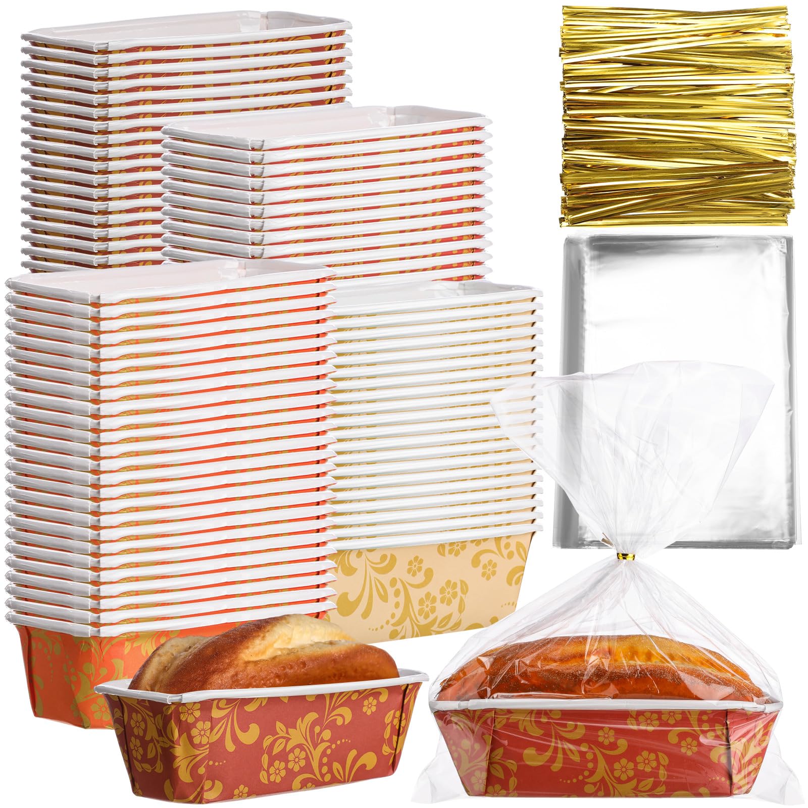 Vesici 100 Sets Fall Paper Loaf Pans Mini Disposable Baking Pans