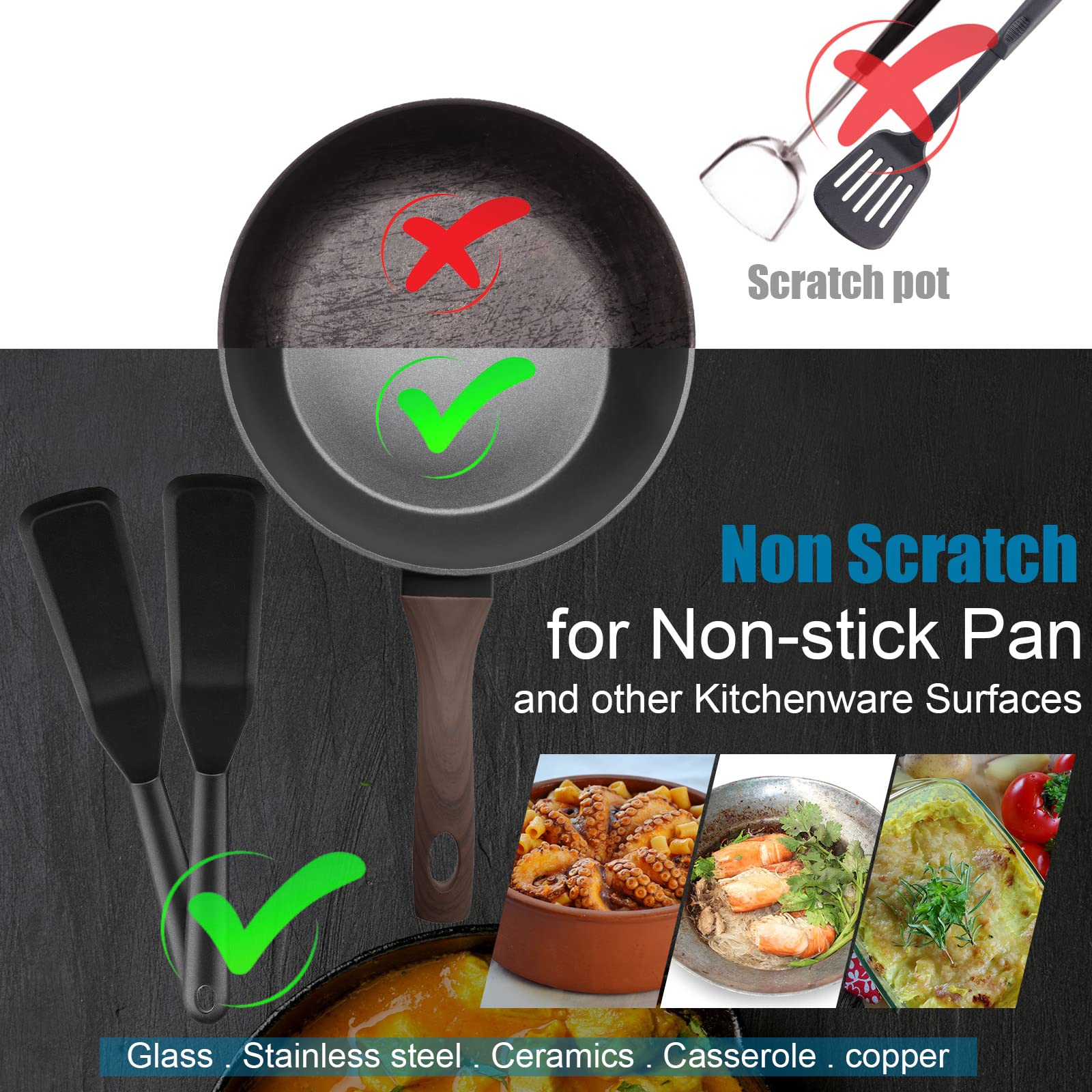 Zopeal 2 Pieces Silicone Narrow Skinny Spatula Crepe Flipper Long Spatula Heat Resistant Cooking Spatula Non Stick Pancake Spatu