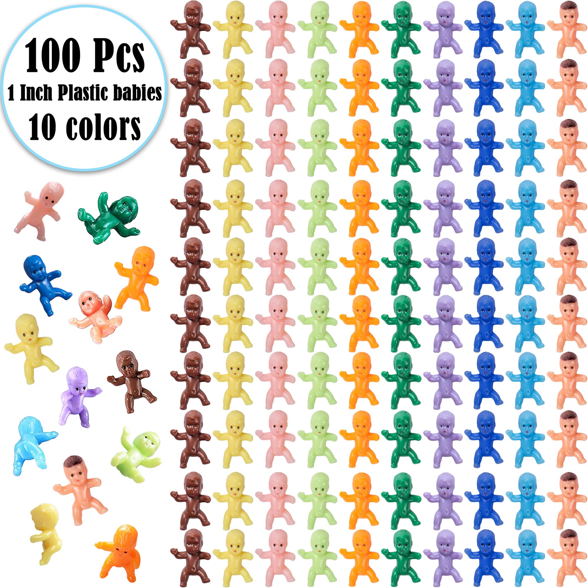 ZZYFGH 100 Mini Plastic Babies 10 Colors Tiny Baby Figurines for Baby Shower Ice Cube Game  Bulk Small King Cake Babies Dolls 1 Inch Little Babies