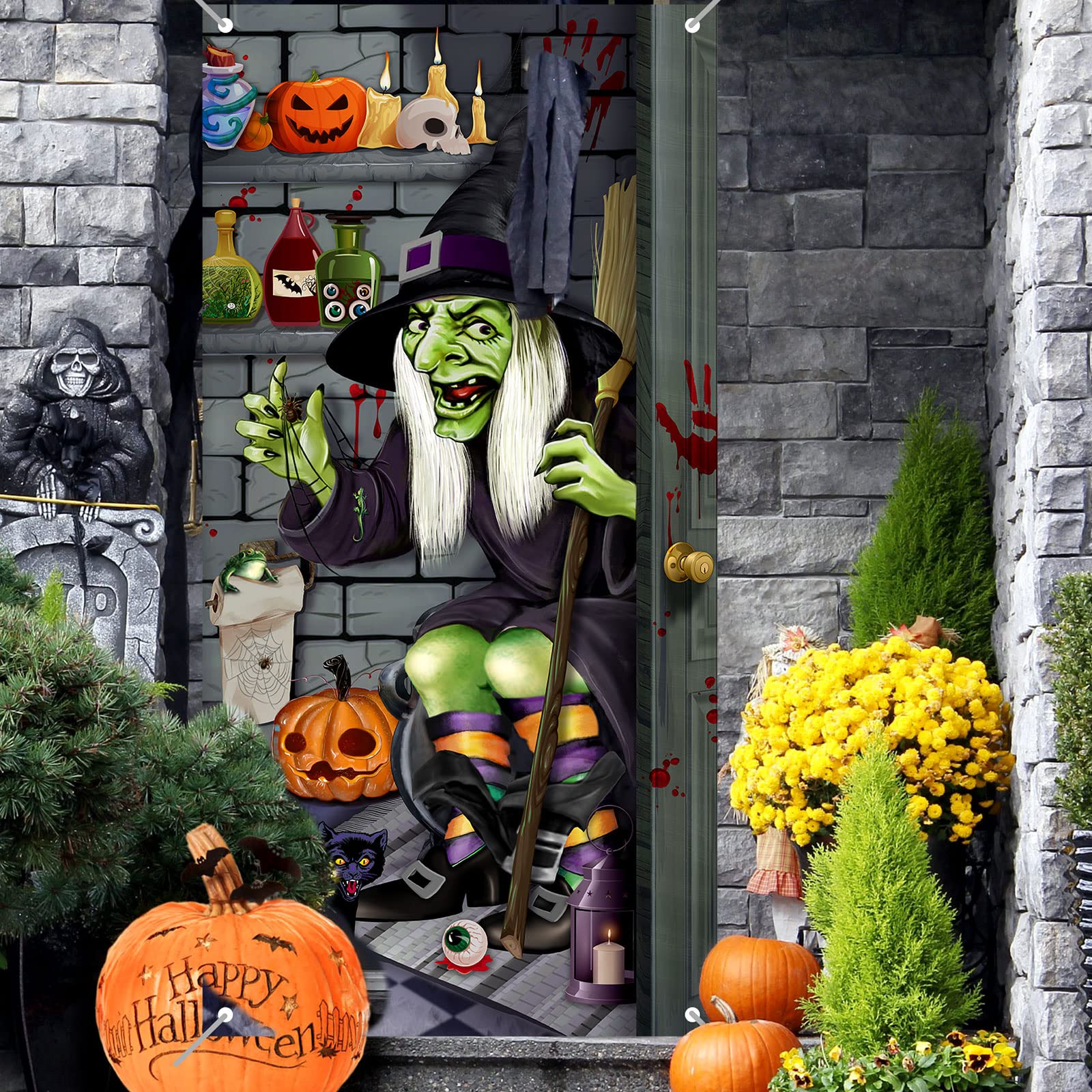 Halloween Witch Door Cover Large Witch Door Cover With Rope Halloween Door Decoration Witch Door Cover Photo Background For Hall