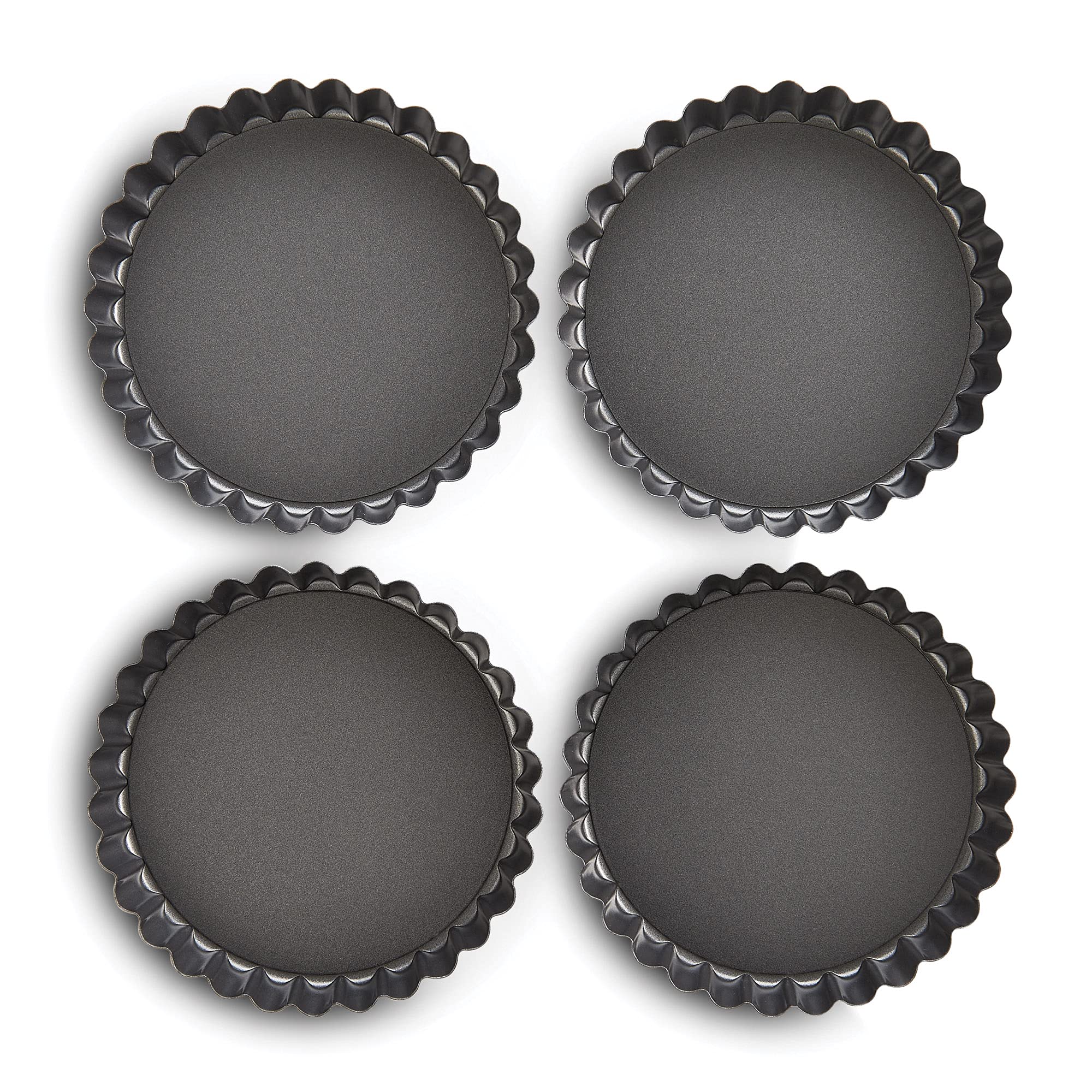 Mrs. Anderson'S Baking Quiche Pan Set, Non-Stick Carbon Steel, 4.25-Inches, Set Of 4