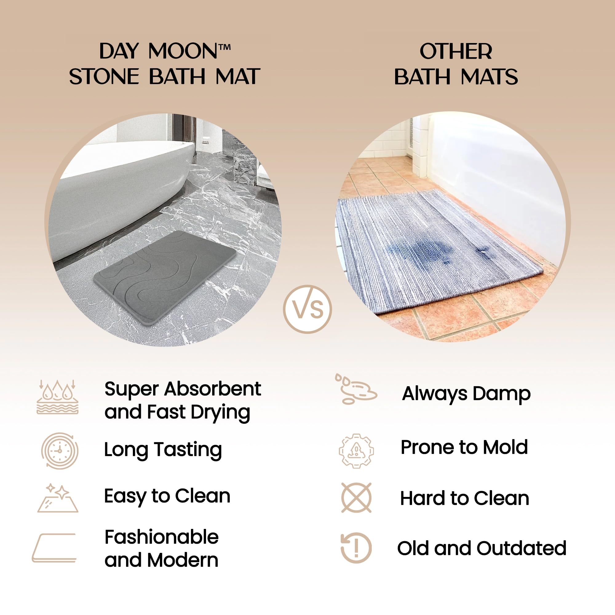 Day Moon Diatomaceous Earth Bath Mat - Diatomite Stone Bath Mats For Bathroom, Fast Drying Bathroom Mat - Bath Stone Shower Mat