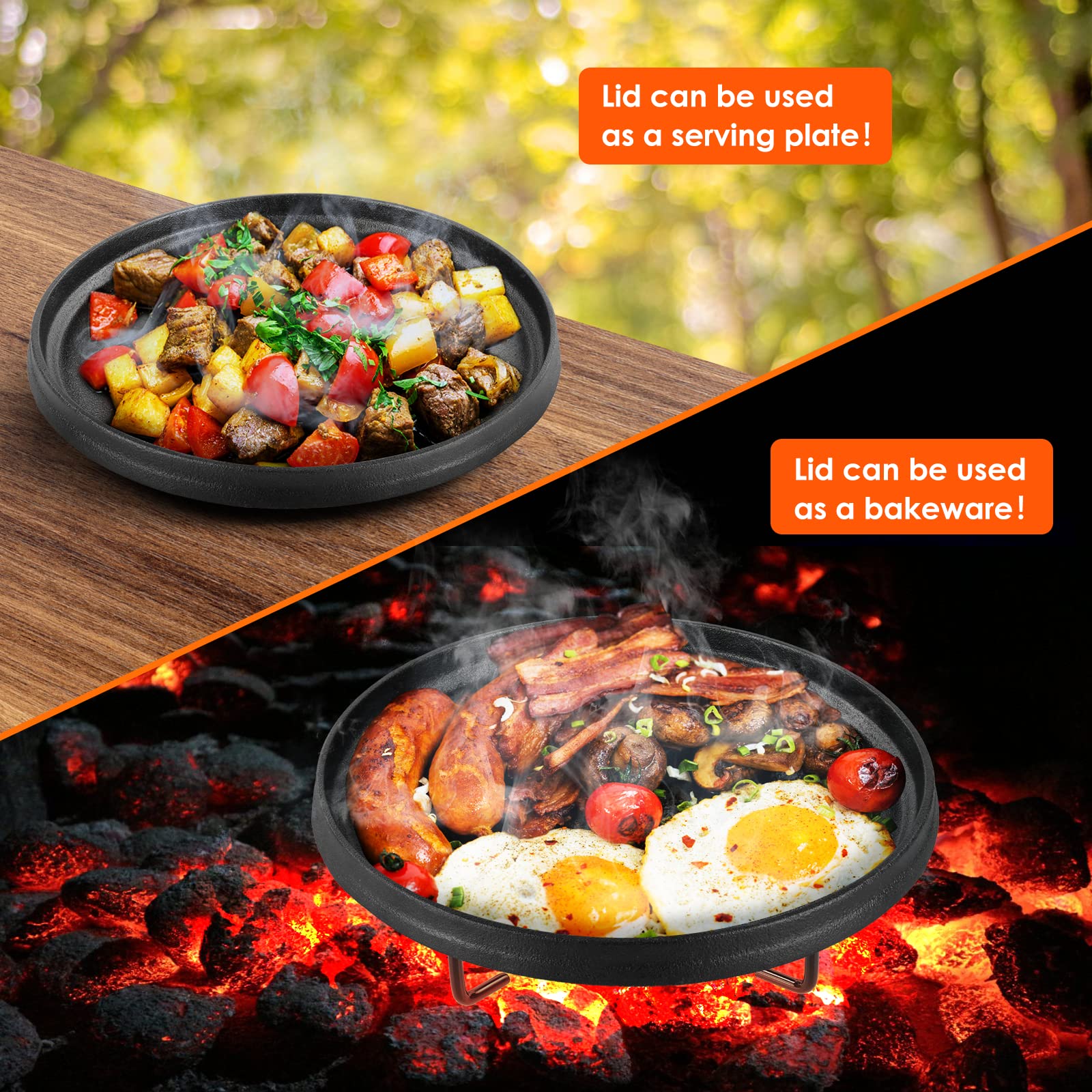 Liferun Dutch Oven Pot With Lid, 12 Quart Cast Iron Dutch Oven, Without Feet, With Stand & Spiral-Shaped Handle, Cast Iron Pot F