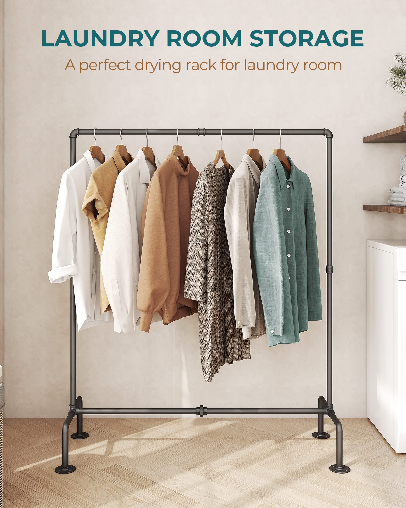 Oropy Industrial Pipe Clothing Rack Free Standing Set Of 2, Heavy Duty Detachable Clothes Rack With 4 Stable Feet For Garment St