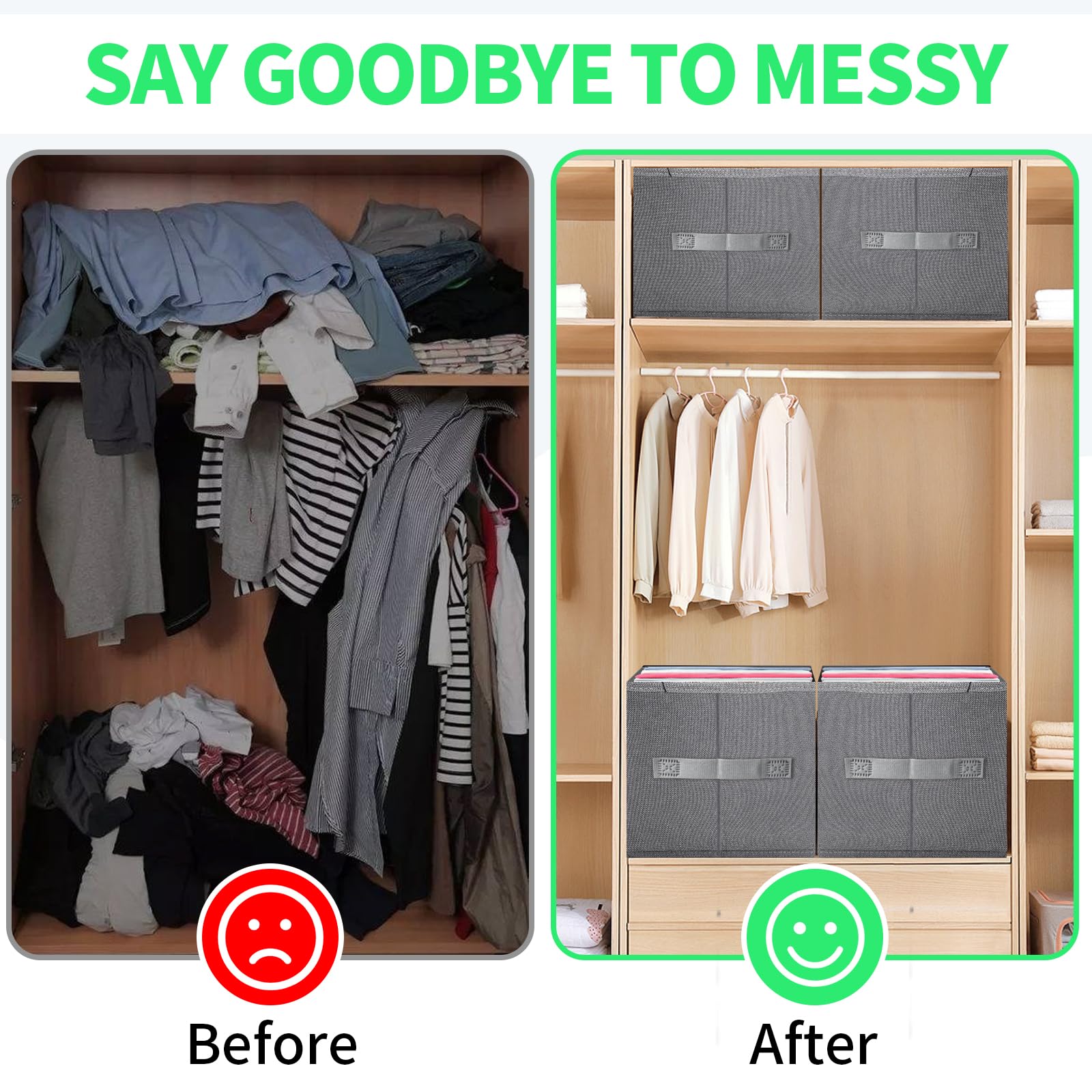 Jeans Organizer for Closet, Foldable Wardrobe Clothes Organizer with Handle, Stackable Closet Clothes Drawer Organizer Tshirts w