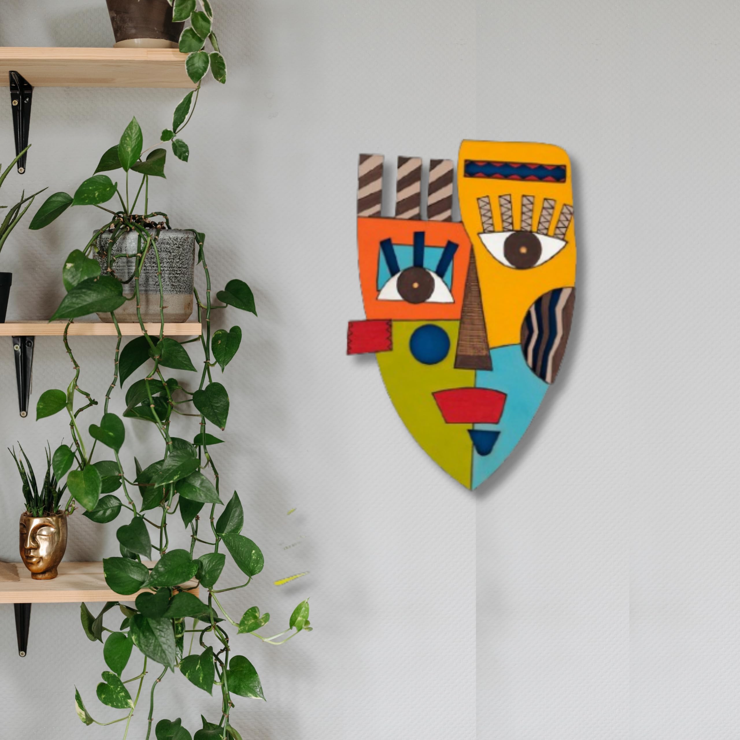 APS ART PLUS STORE Wooden 3D Wall Sculpture For Wall Decor, Unique Face Wall Mask For Living Room, home, Office Wall Decor