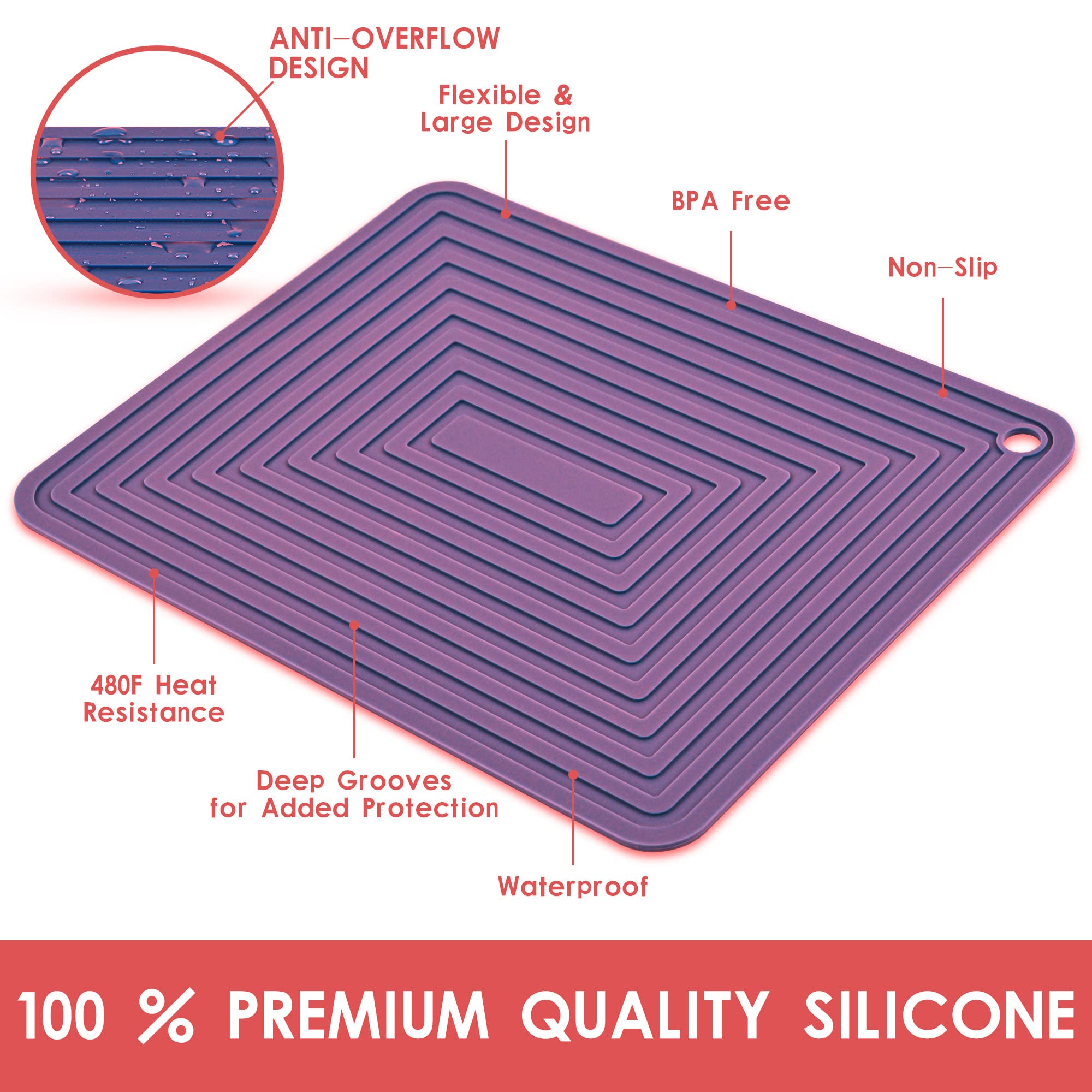 Smithcraft Trivets For Hot Dishes, Non Slip Hot Pads For Pots And Pans, Purple Silicone Pot Holders Mats, Heat Resistant Mat For