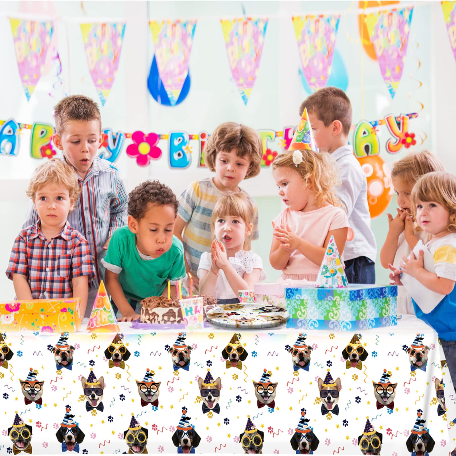 Juhap 41 Pieces Dog Birthday Party Supplies  Puppy Party Tableware for Kids Party Decorations Includes 20 Plates 20Napkins and 1 Tablecloth for Puppy Theme Party Supplies