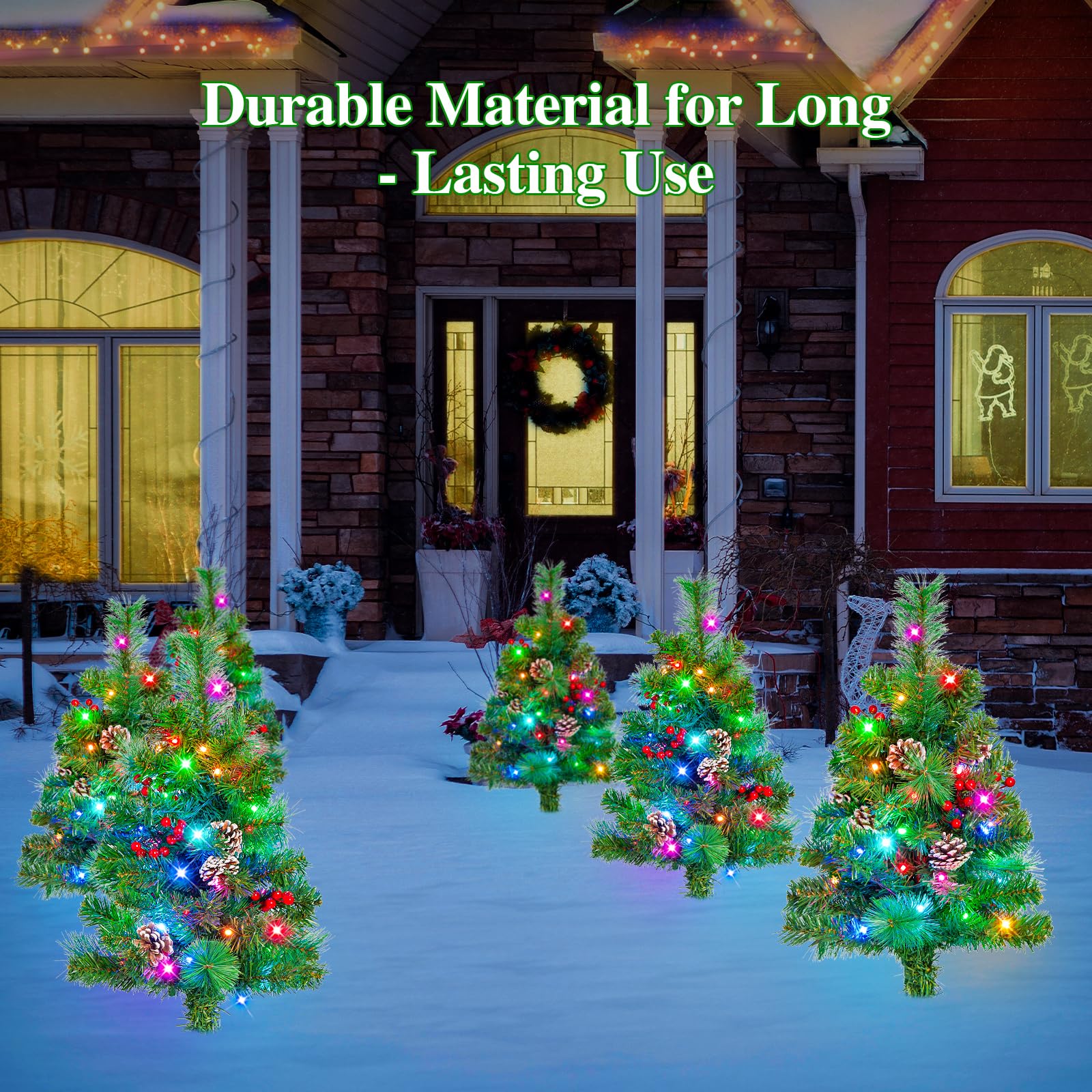 2 Pack of 28 INCH Pre-Lit Artificial Pathway Christmas Trees,Outdoor Christmas Tree for Porch,Yard,Driveway,Lighted Christmas Tr