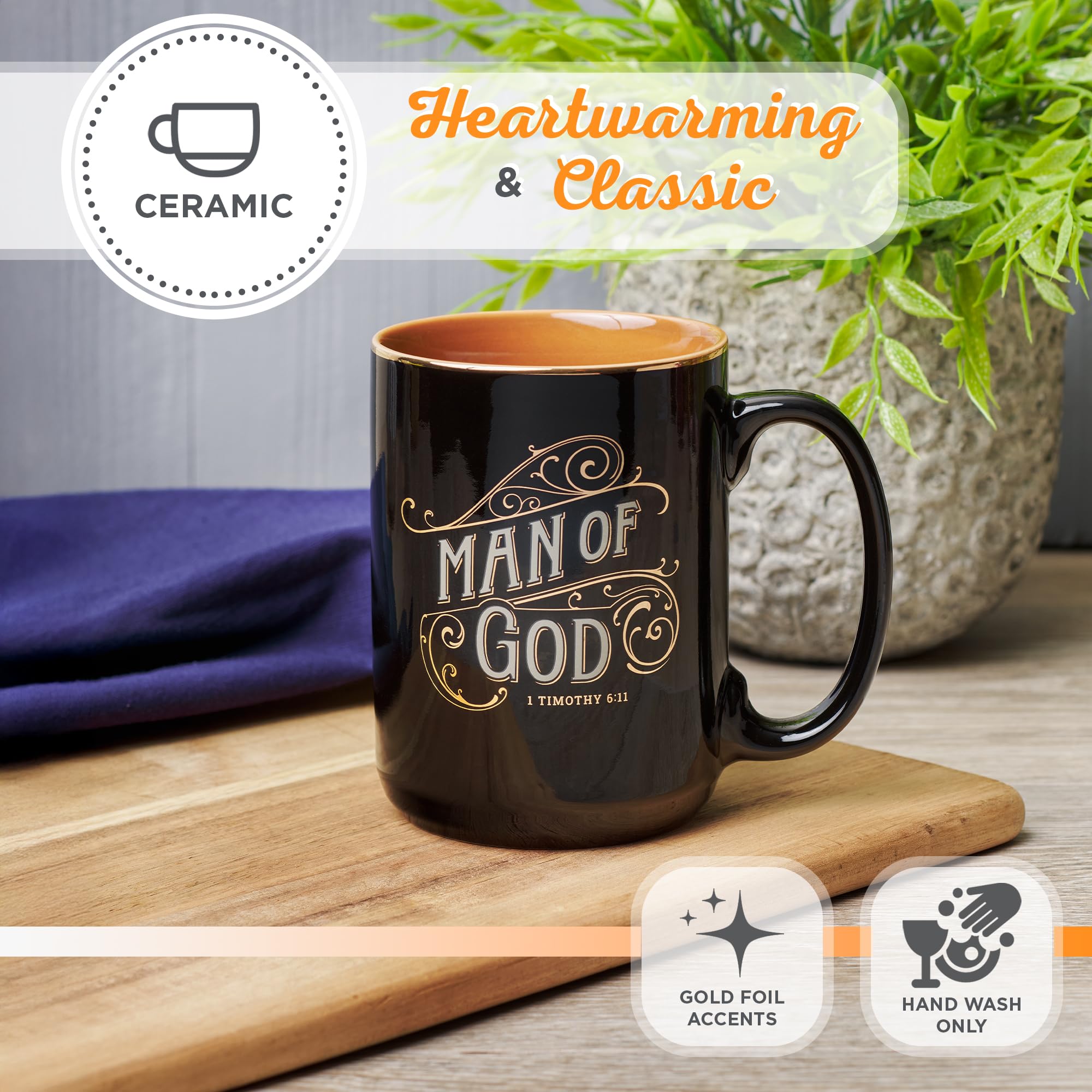 Christian Art Gifts Large Ceramic Coffee & Tea Mug for Men: Man of God Bible Verse, Black, 14 oz.