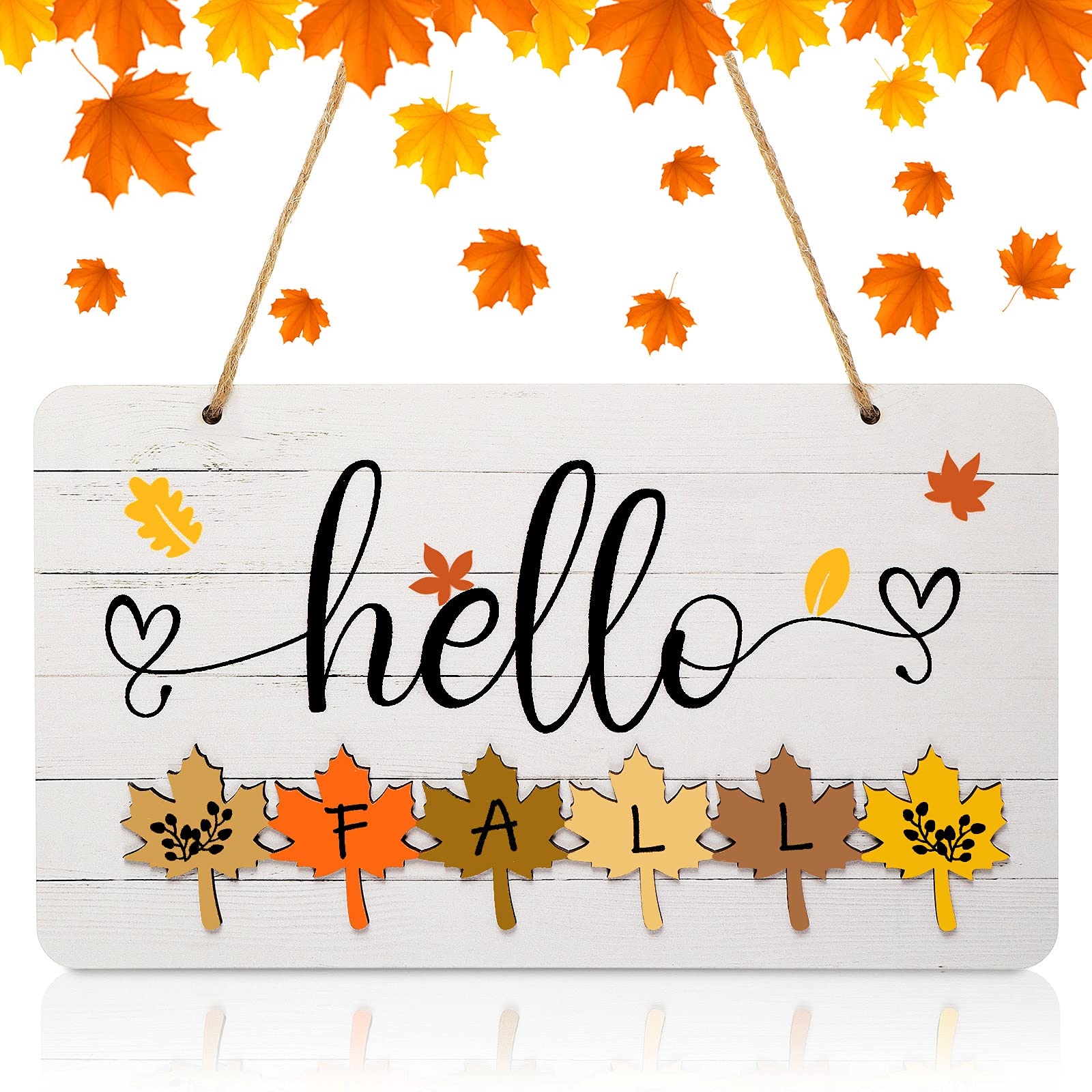 Hello Fall Wooden Sign Thanksgiving Door Wall Decor Maple Leaf Sign Autumn Art Plaque Rustic Hanging Ornament for Fall Home Livi