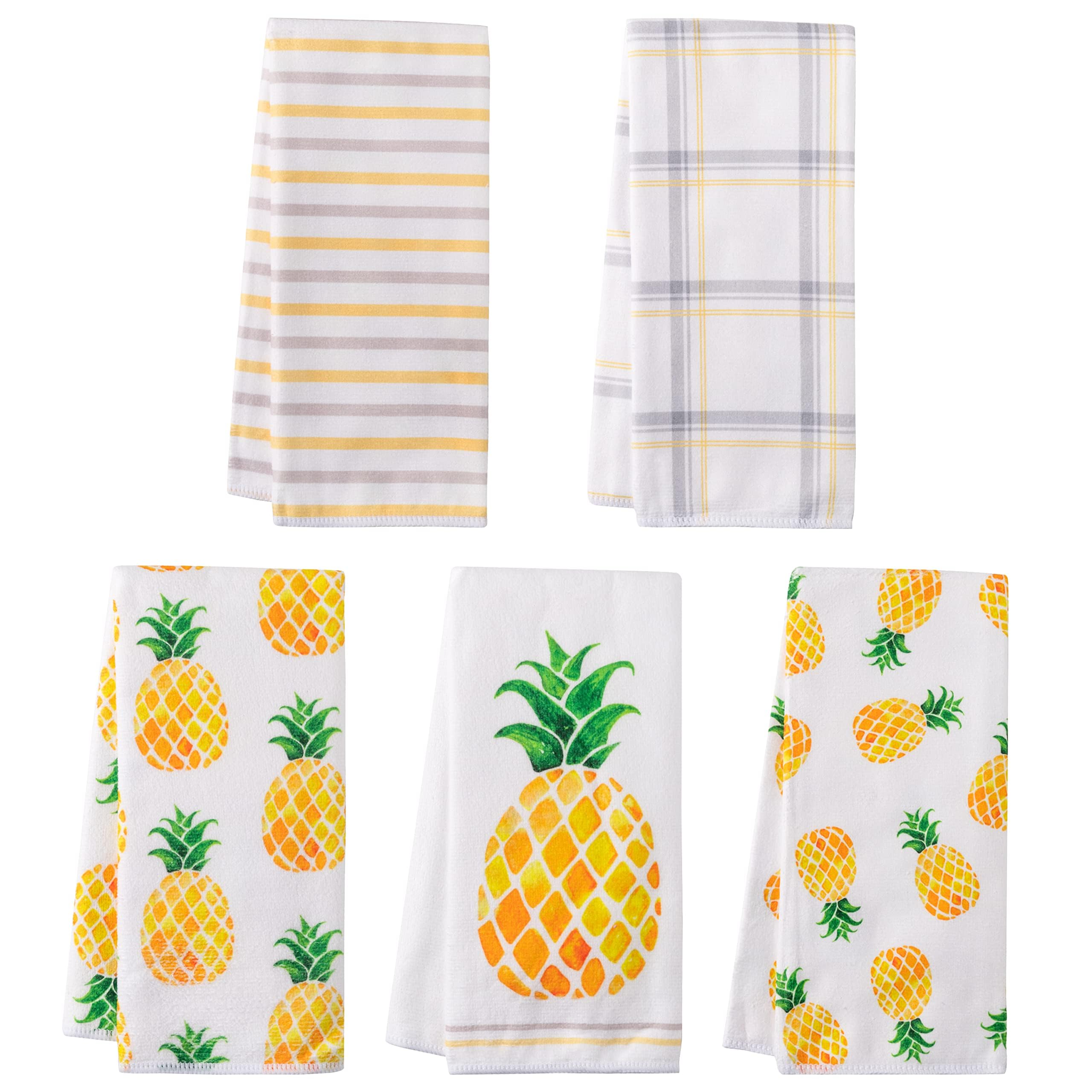 R Horse 5Pcs Pineapple Kitchen Dish Towel Set Fruit Theme Absorbent Drying Cloth Dish Tea Towels Fingertip Bar Hand Dishcloths H