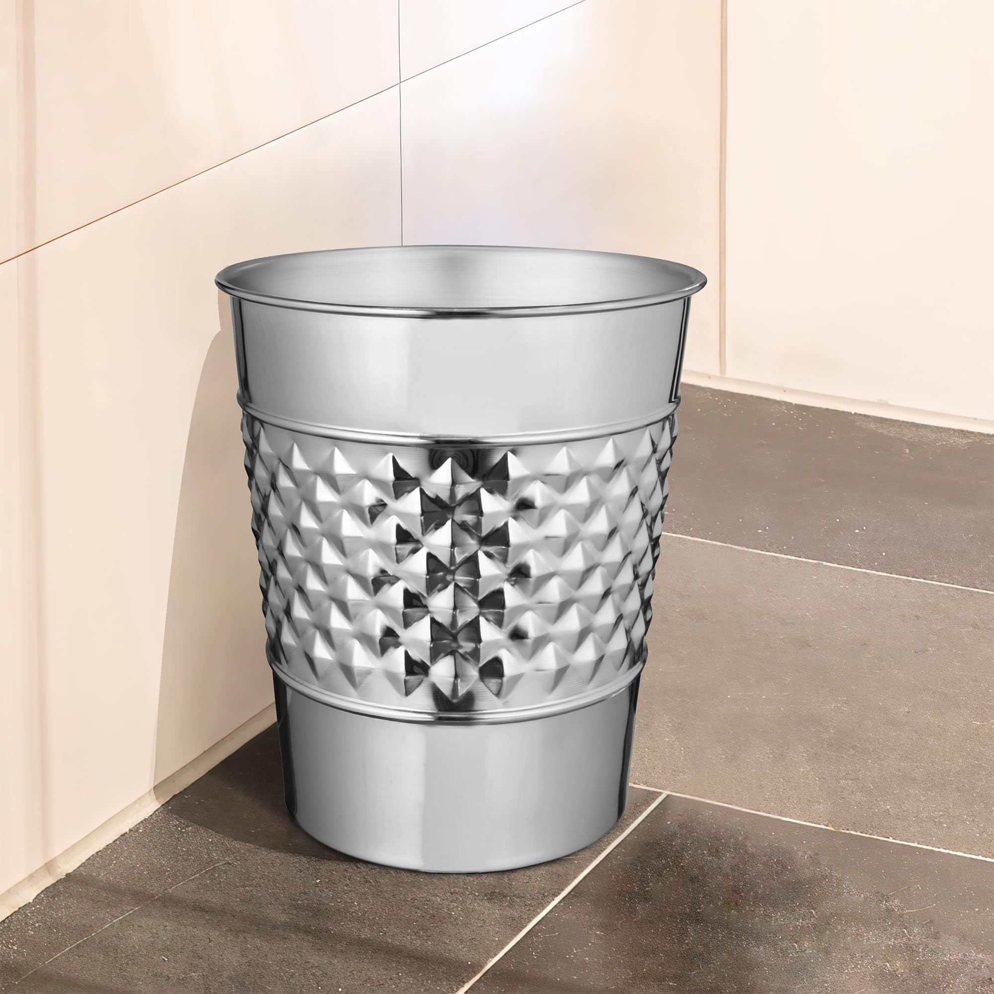 Handcrafted Metal Wastebasket Trash Can For Home Office Bedroom, Decorative Wastebasket, Modern Bathroom Decor, Durable, Geo Emb