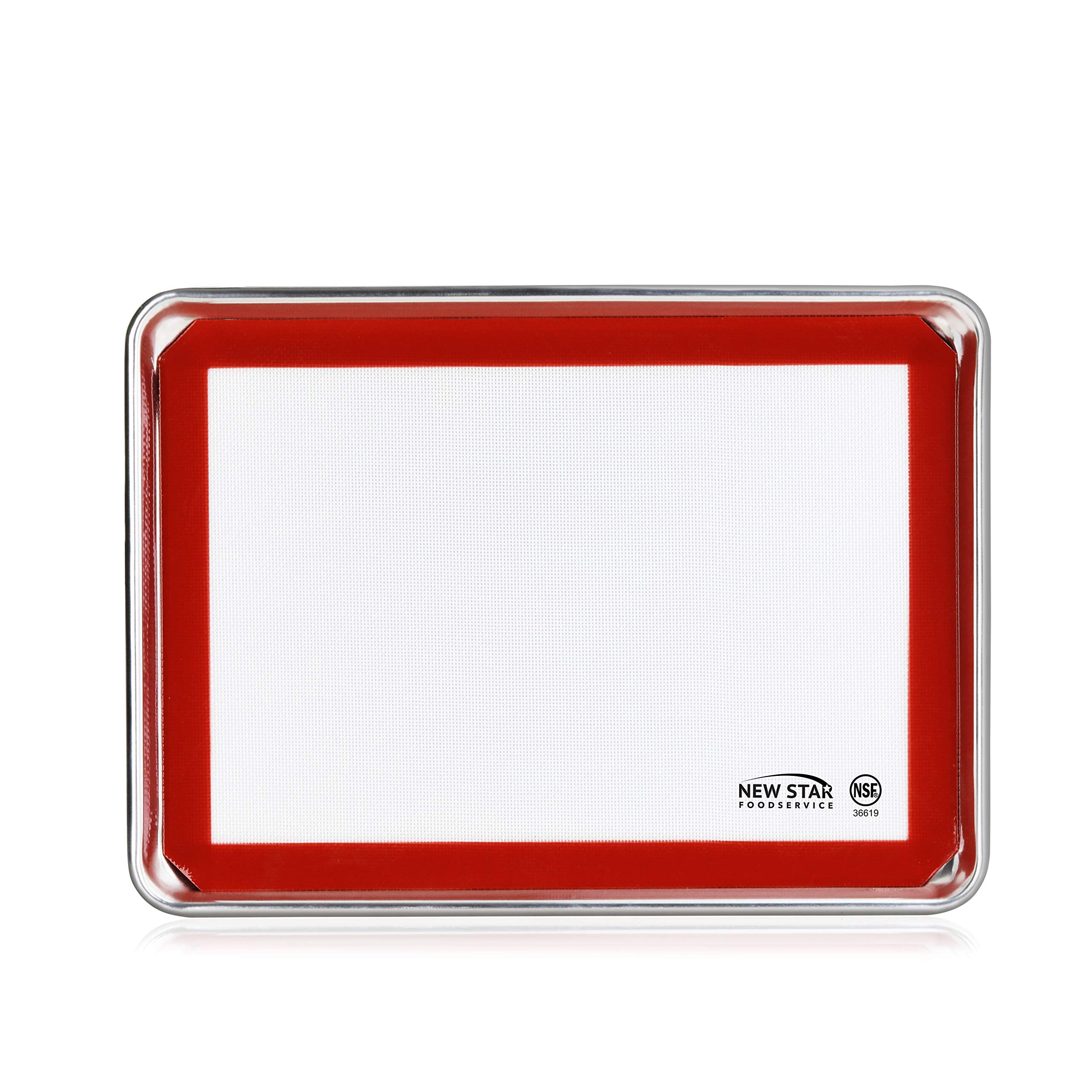 New Star Foodservice 38439 Commercial-Grade 18-Gauge Aluminum Sheet Pan/Bun Pan & Silicone Baking Mat Set, 13'' L X 18'' W X 1''