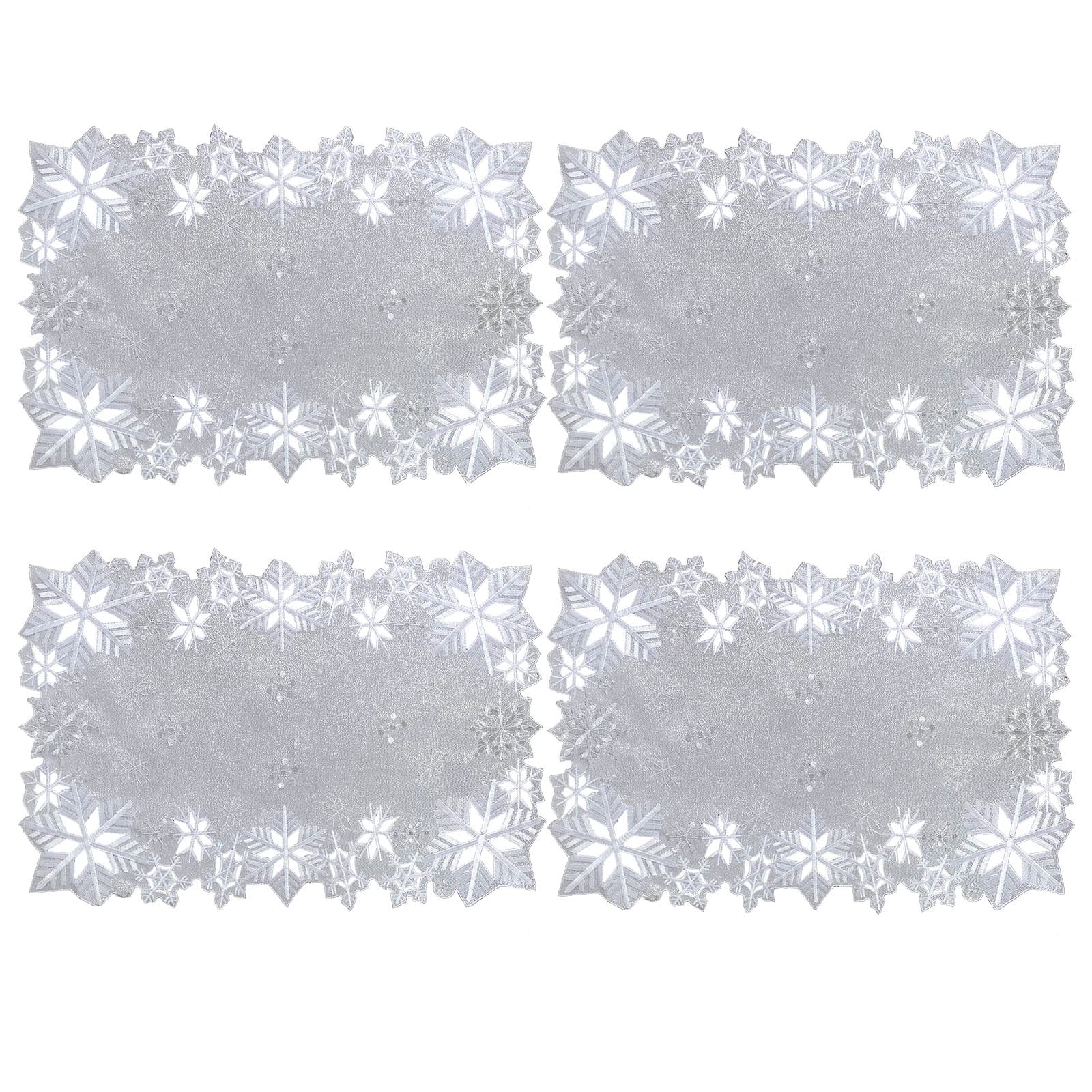 Simhomsen Embroidered Snowflakes Table Placemats For Christmas Holiday And Winter (Silver, 13