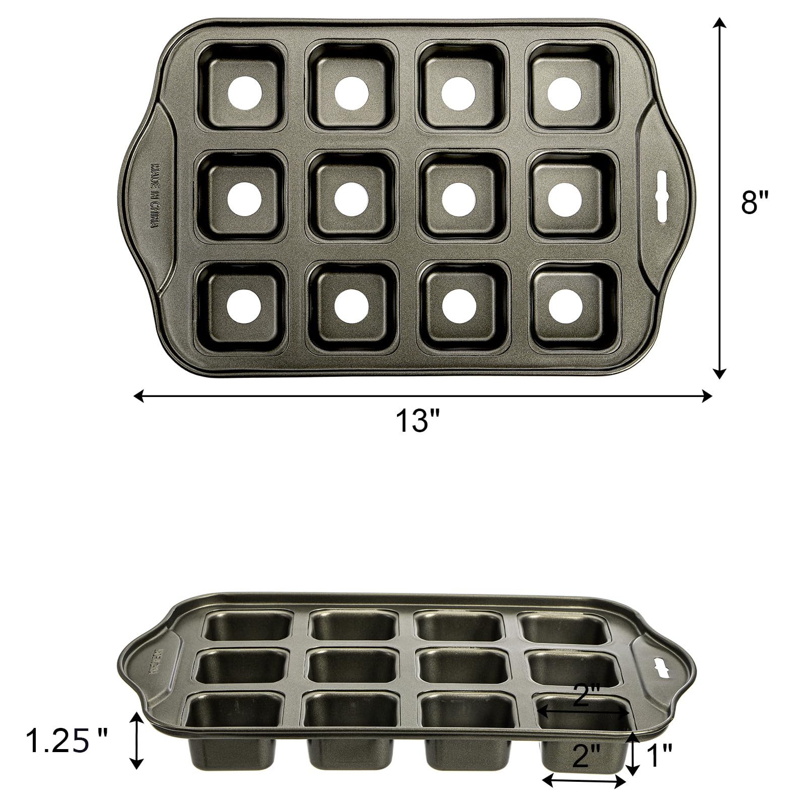 Tosnail 2 Pack 12 Cavity Mini Cheesecake Pan With Removable Bottom, All Edges Brownie Pan, Square Cupcake Muffin Pan, Small Brea