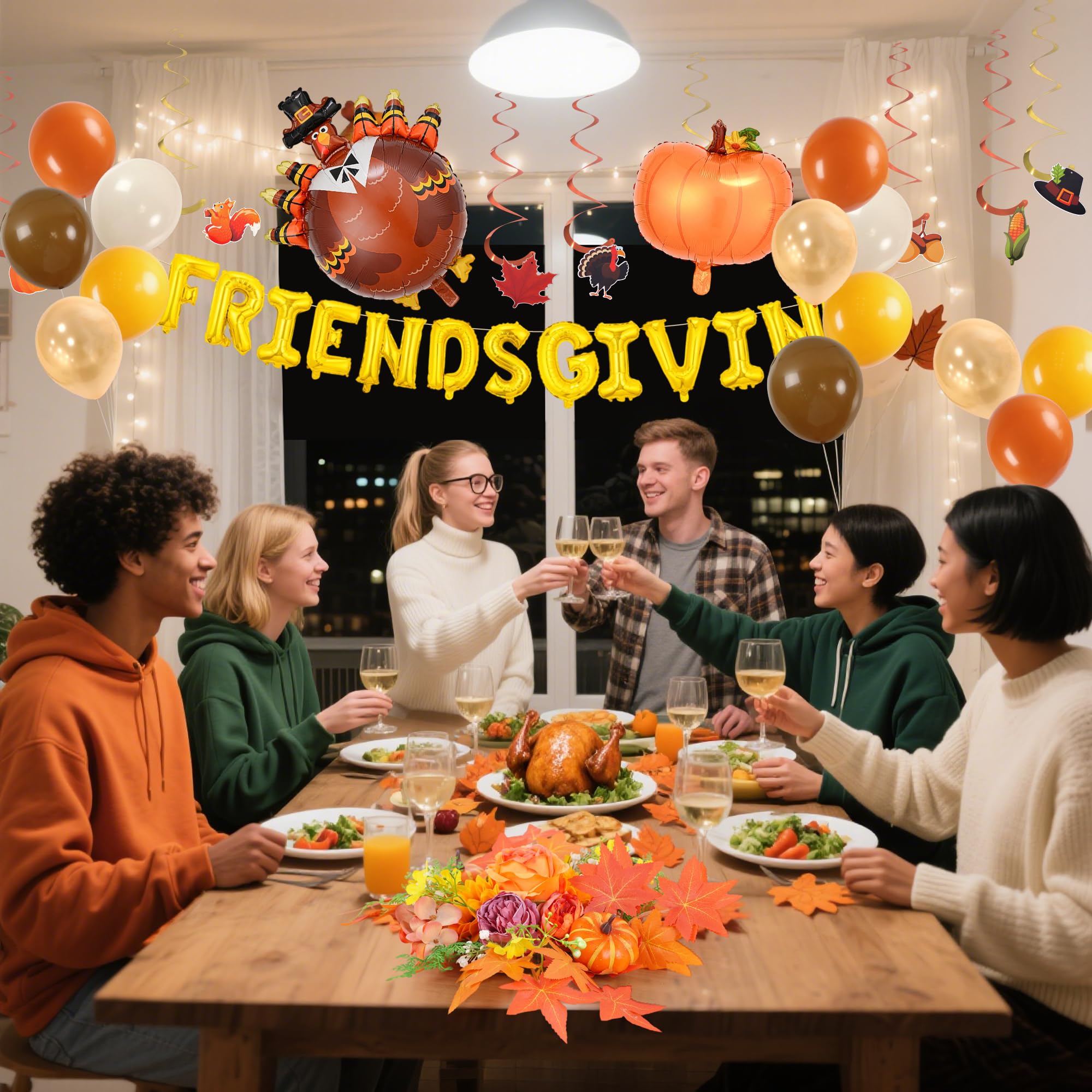 Party to Be Thanksgiving Decorations Set of 38 Pieces Friendsgiving Balloon Banner, Hanging Swirls, Pumpkin and Turkey Balloon K