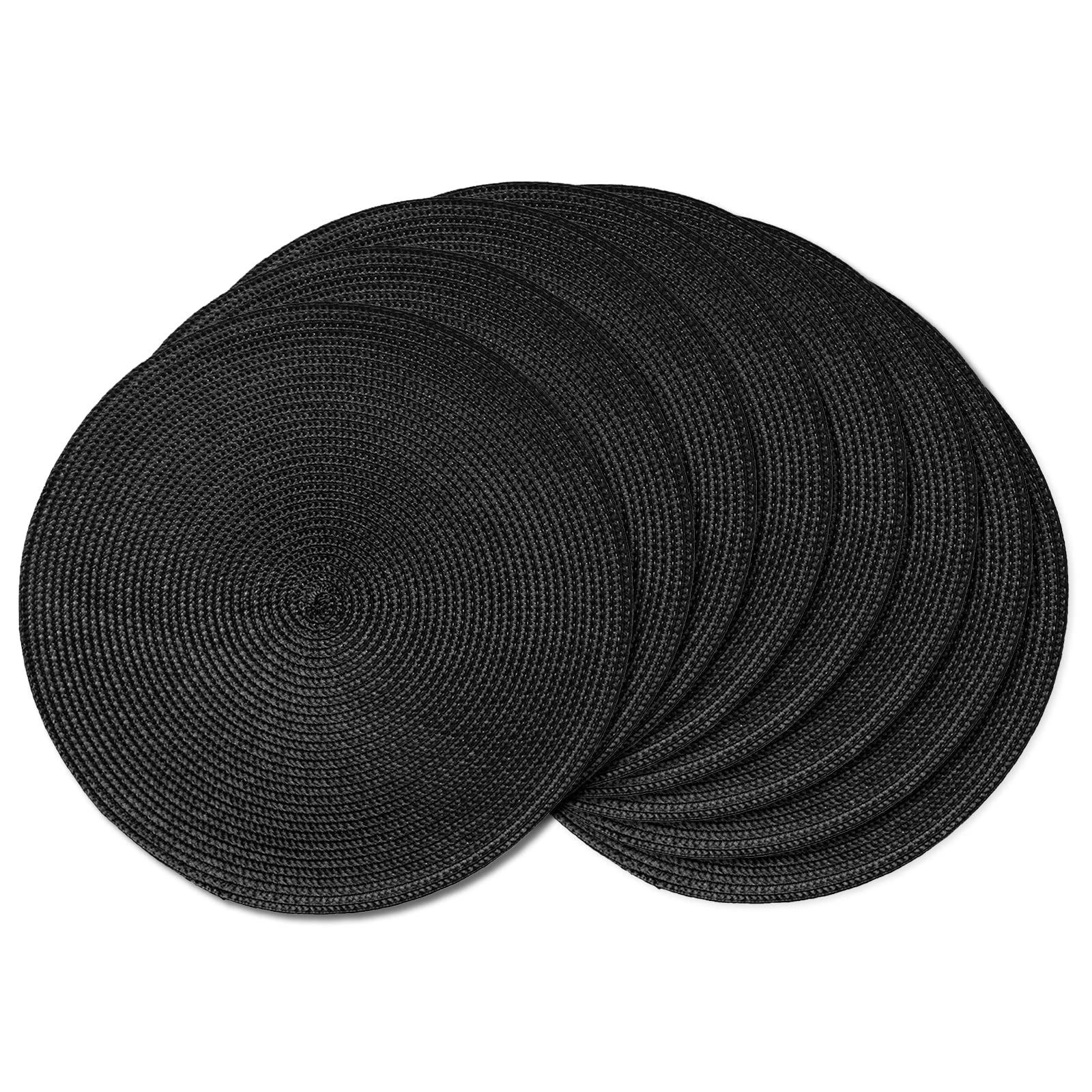 Ahhfsmei Round Braided Placemats Set Of 8 Round Table Mats For Dining Tables Natural Woven Heat Resistant Place Mats 15 Inch (Bl