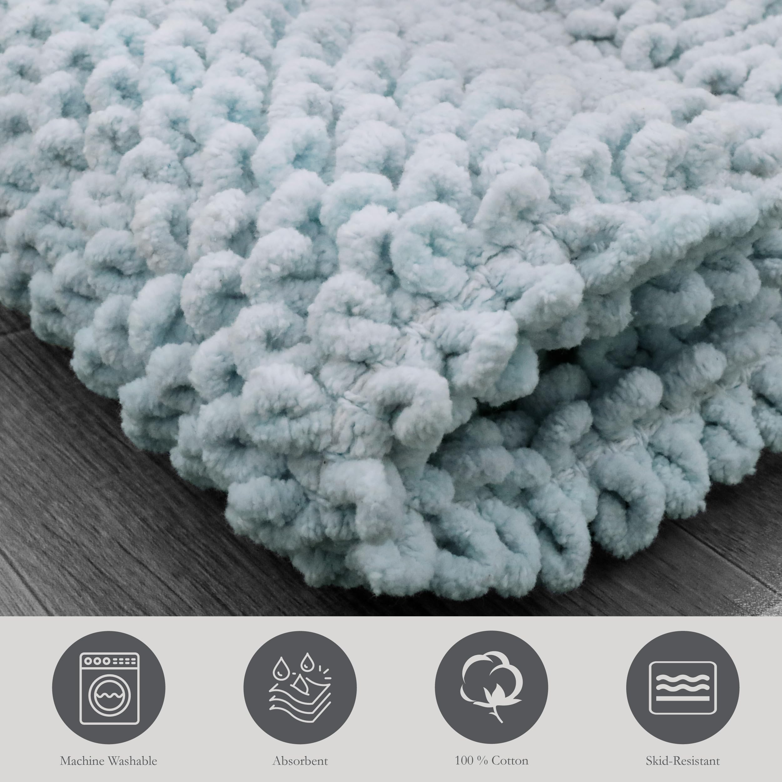 Jean Pierre New York 100% Chenille Cotton Skid Resistant Plush Bath Mat - 20''X32'' Bathroom Rug - Light Blue