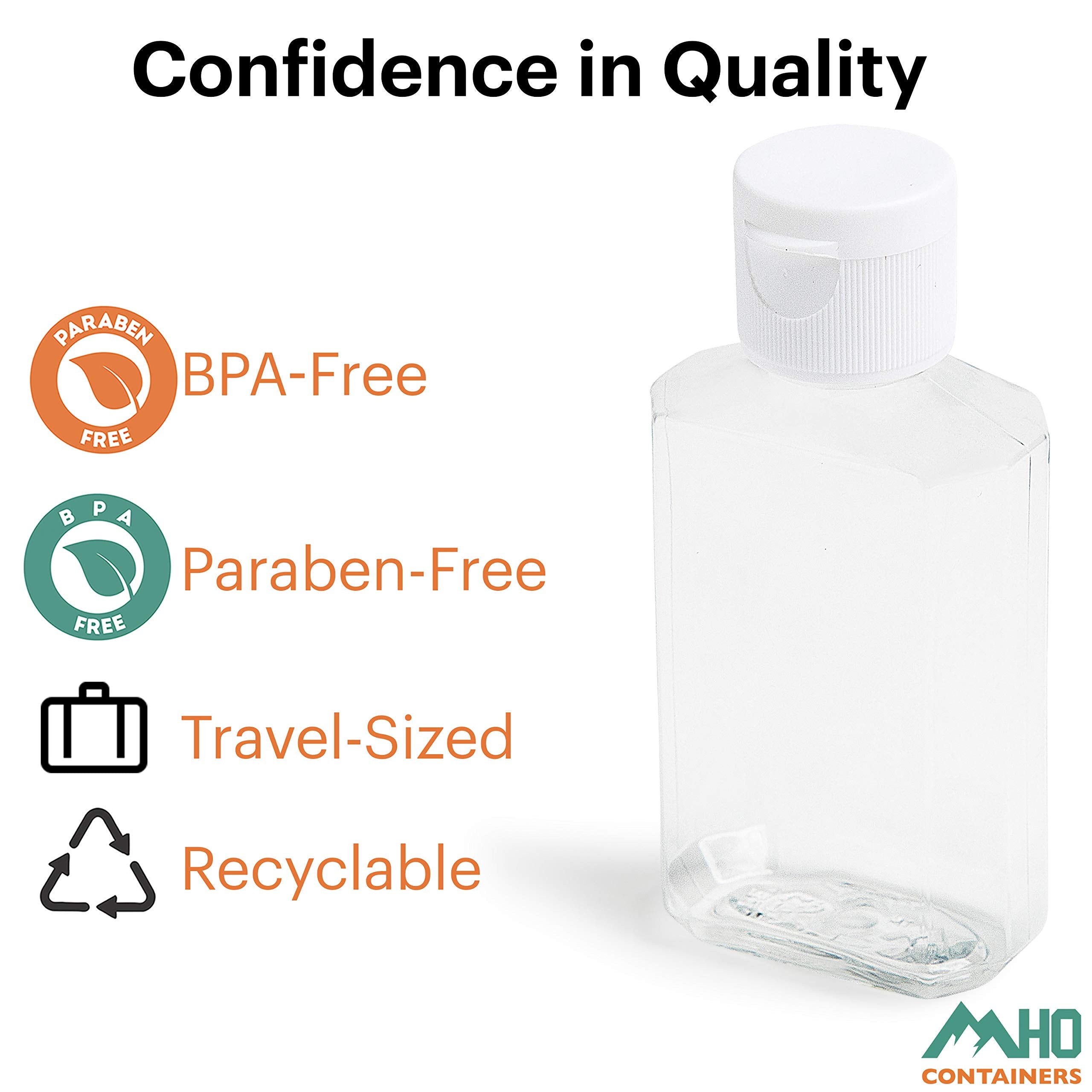 MHO Containers  Empty Clear Travel Refillable Flip-Top Bottles - BPA/No Parabens  60millileter/2ounce - Set of 6