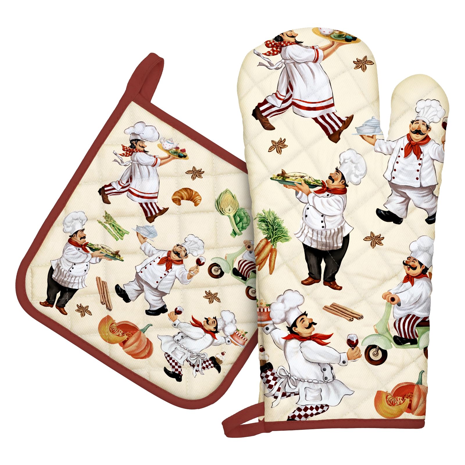 Arquiel Chef Oven Mitts And Pot Holders Sets 2Pcs, 100% Cotton Heat Resistant, Extra Long Oven Gloves Potholder For Kitchen Cook