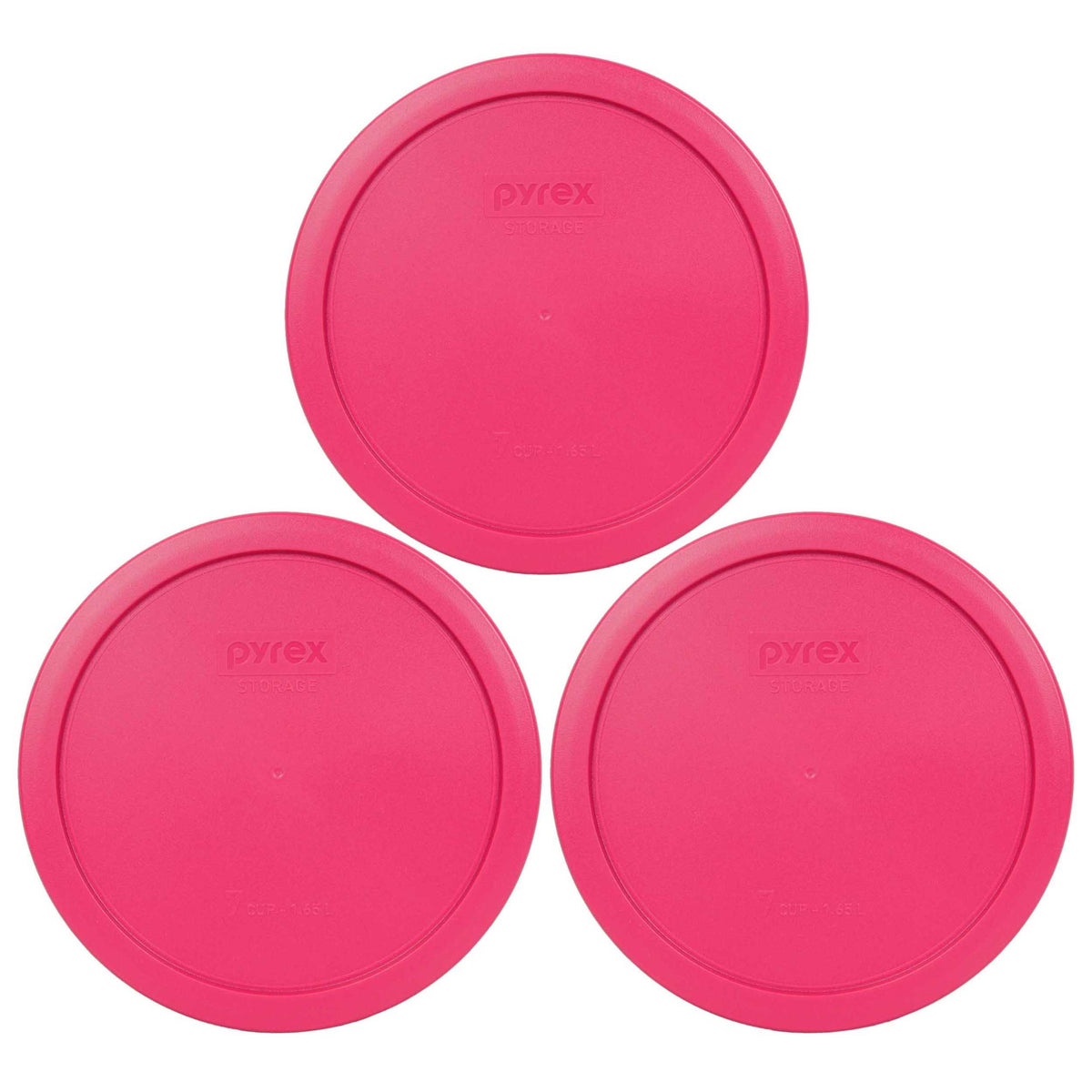 Pyrex 7402-Pc 7 Cup Fuchsia Pink Round Plastic Storage Lid, Made In Usa - 3 Pack