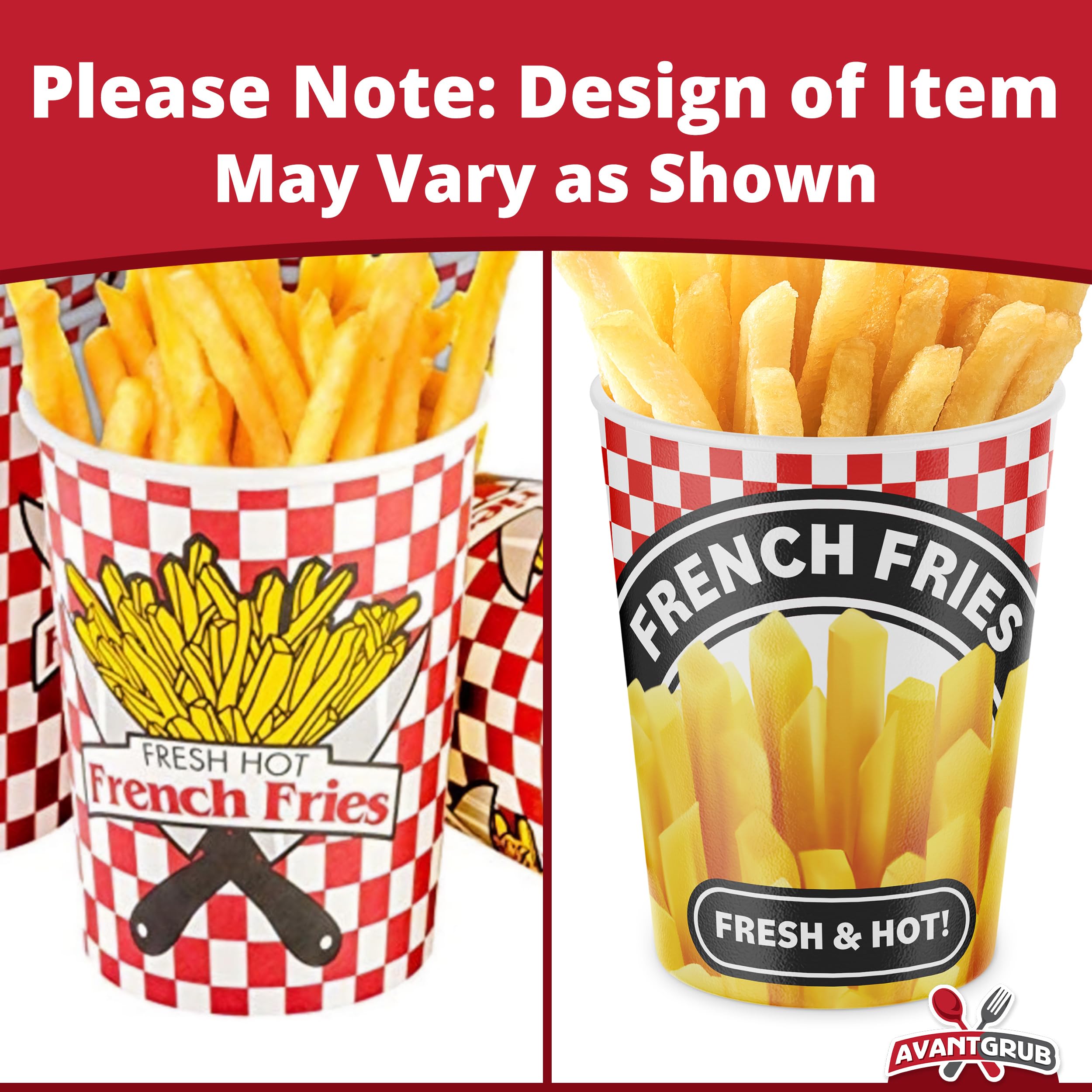 Durable Grease-Proof Paper French Fries Cups 250 Pk. Handheld Size Sturdy Red Checkered Fry Containers Hold 12Oz Of Food! Great