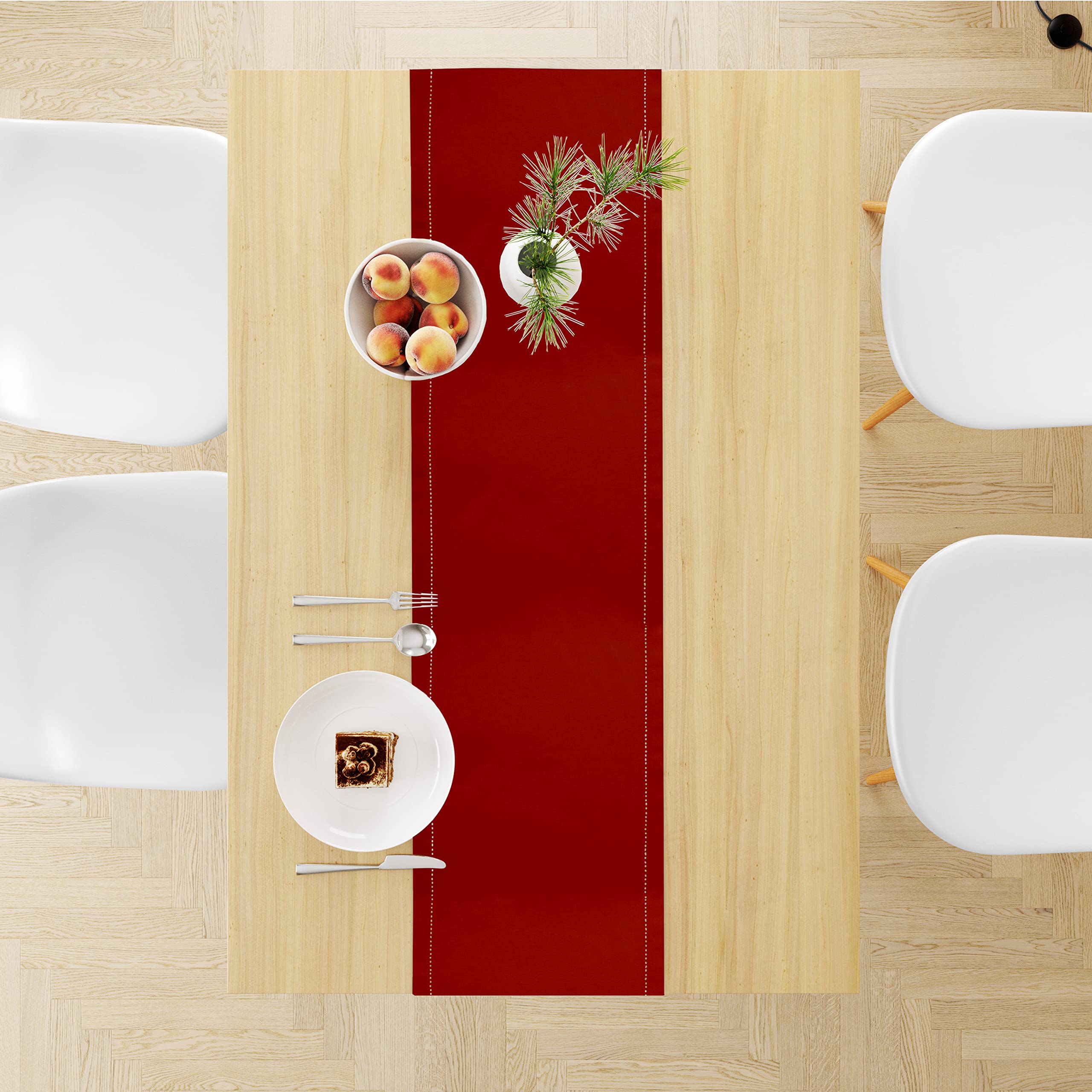Encasa Homes Cotton Hemstitched Table Runner 16x60 inch - Red, Machine Washable for Dining, Parties, Cafes, Restaurants - Model TR-005