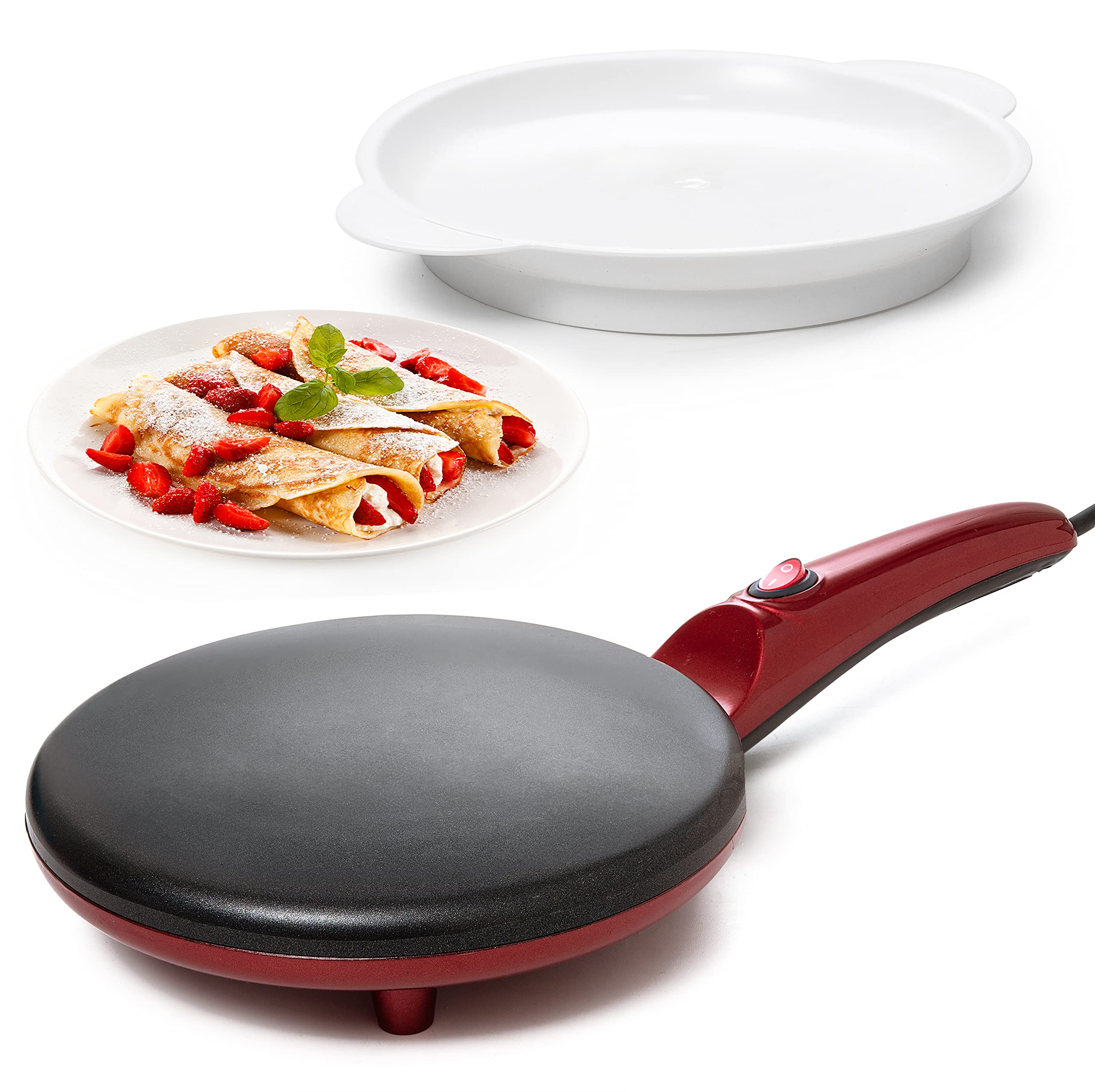 Moss & Stone Electric Crepe Maker, Pan Apo Portable Crepe Maker & Hot Plate Cooktop On/Off Switch, Nonstick Coating, Automatic T