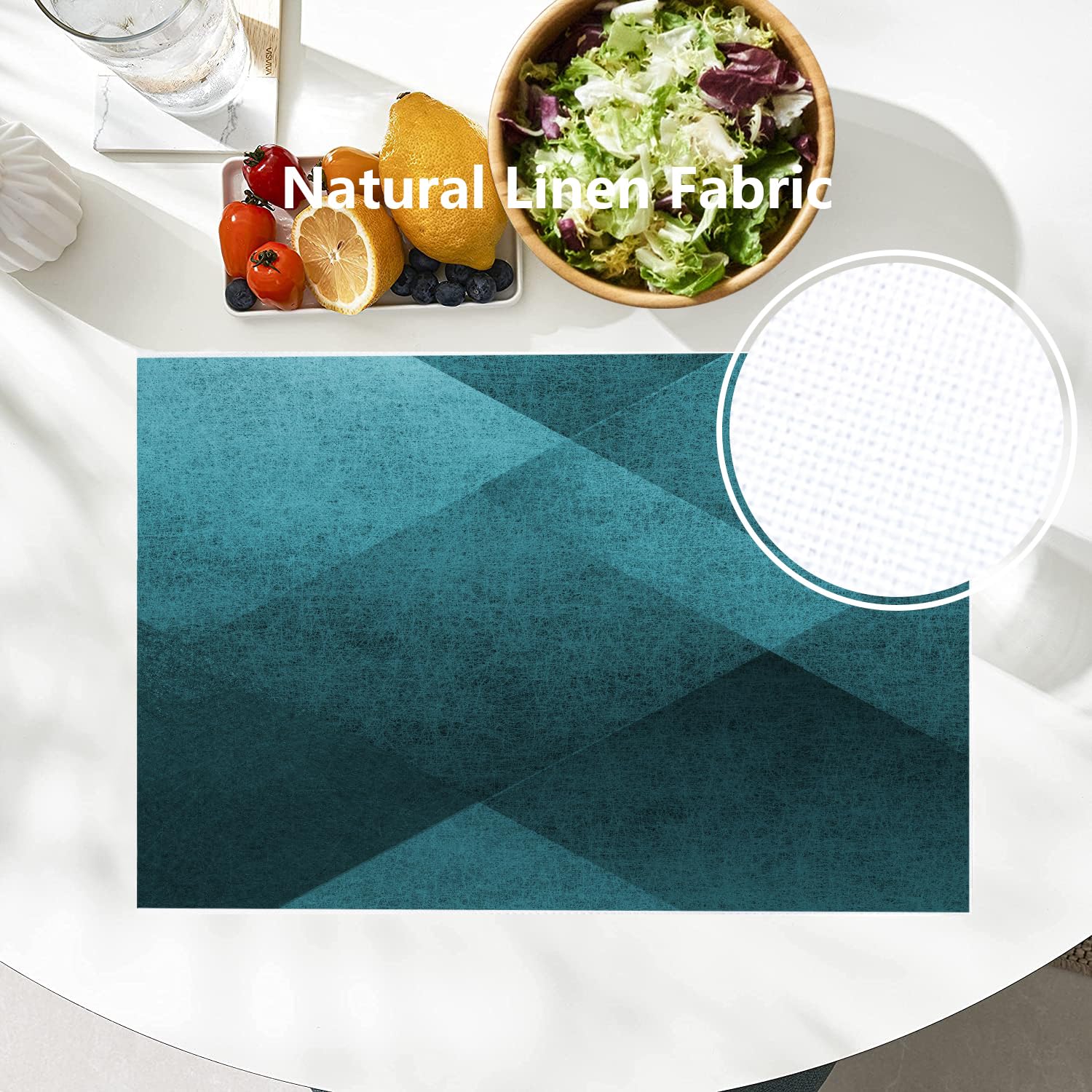 Batmerry Teal Blue Black Placemats, Blue Vintage Background Texture Pattern Woven Burlap Modern Placemats For Dining Table Kitch