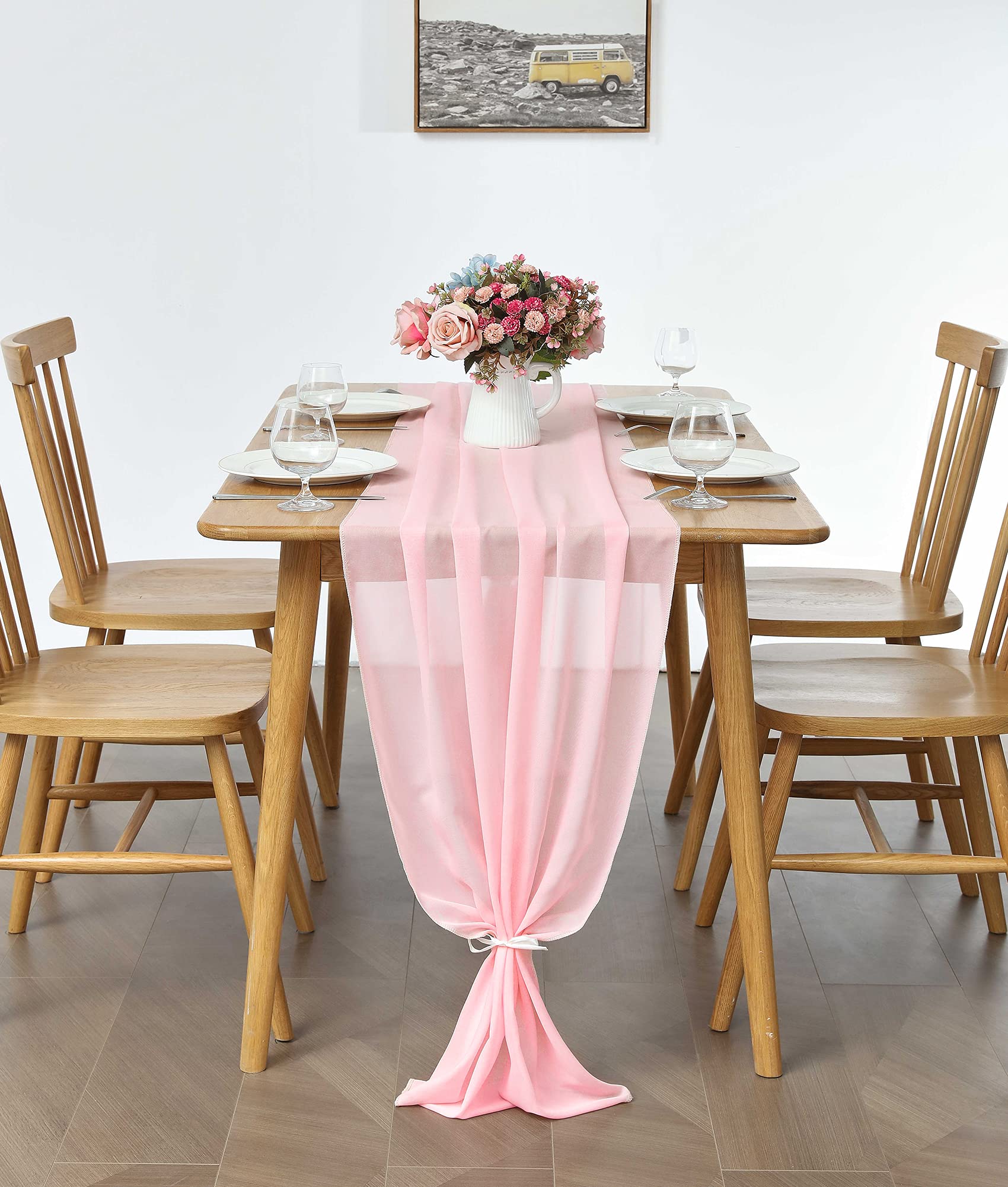 2 Pack 10Ft Blushing Pink Chiffon Table Runner Sheer 29X120 Inch For Romantic Wedding Decor Bridal & Baby Shower Birthday Rustic