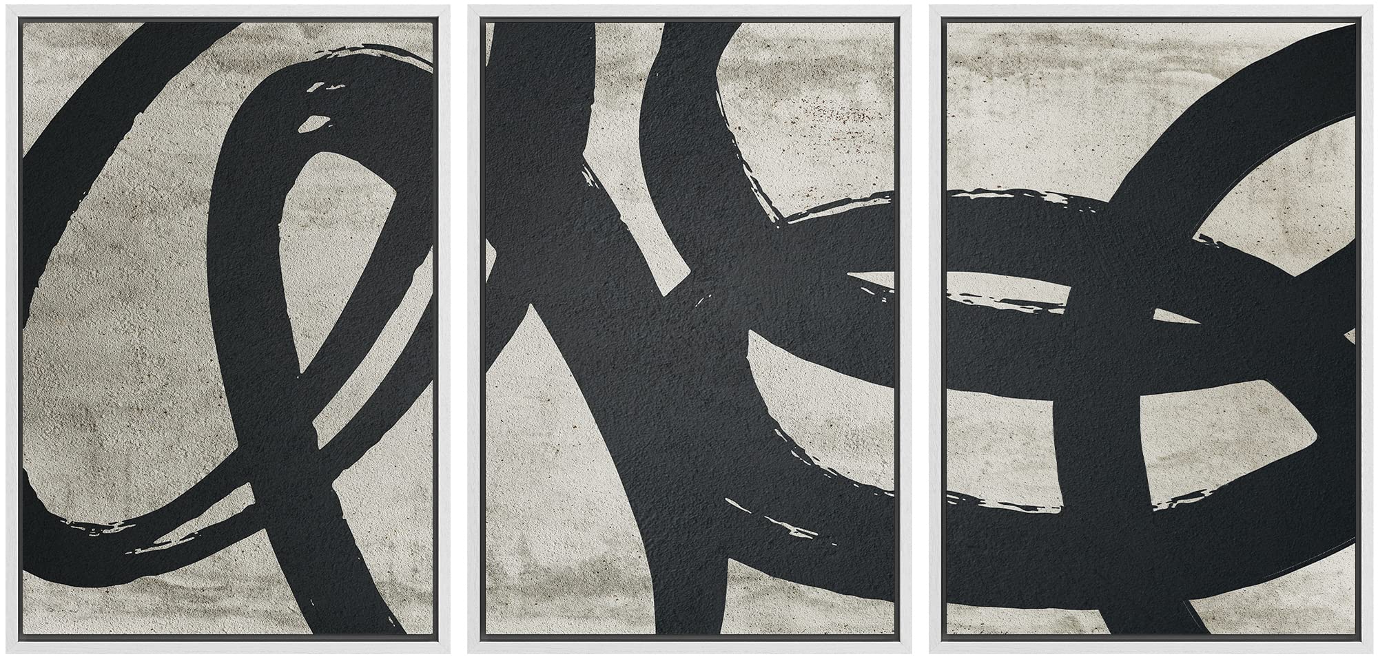 Signwin Framed Canvas Print Wall Art Set Geometric Paint Stroke Spiral Rings Shapes Abstract Illustrations Modern Art Decorative