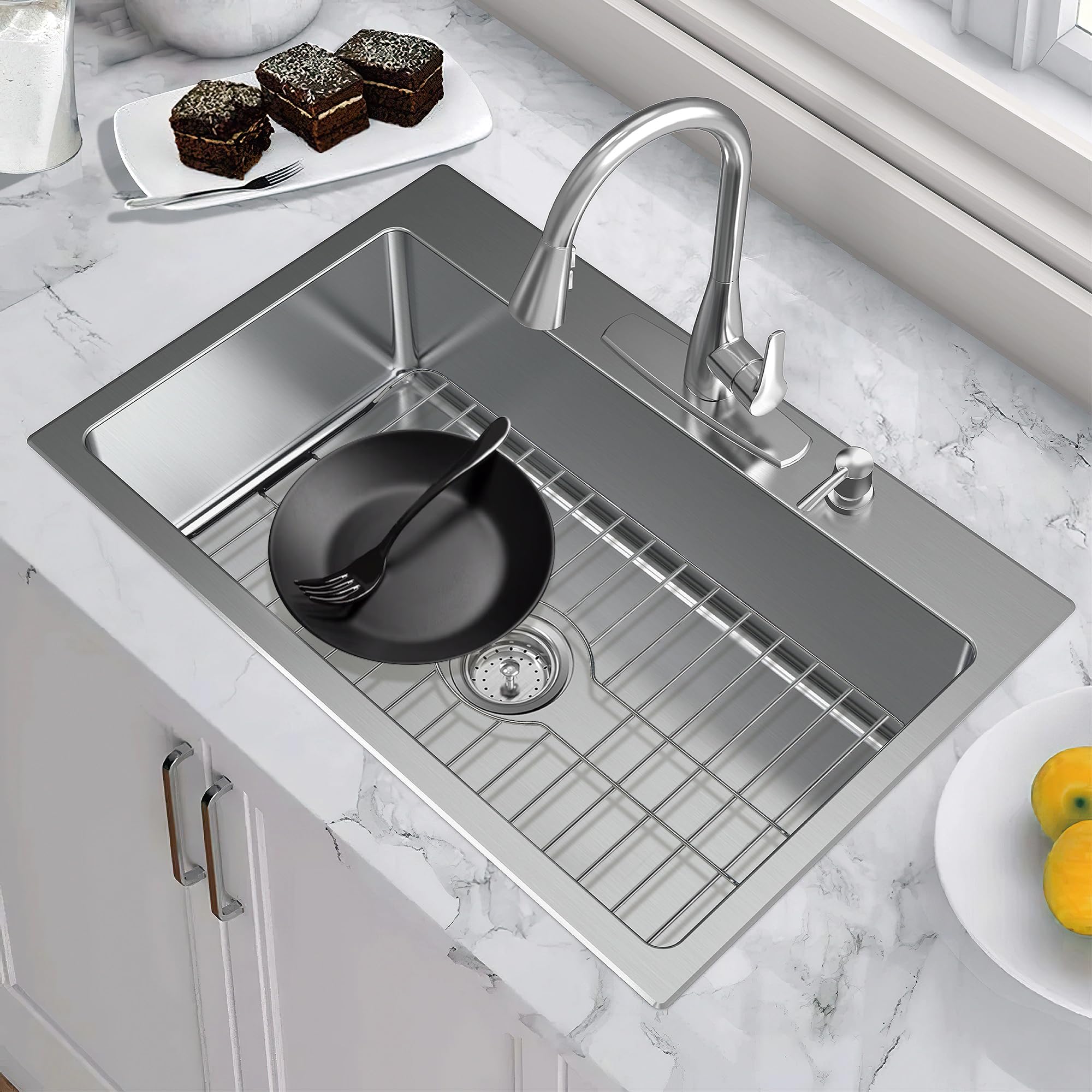 SunnyPoint Stainless Steel Sink Protector Rack – Large 17.5"x12.4", Rust-Resistant Grid for Scratch Prevention and Drainage Support