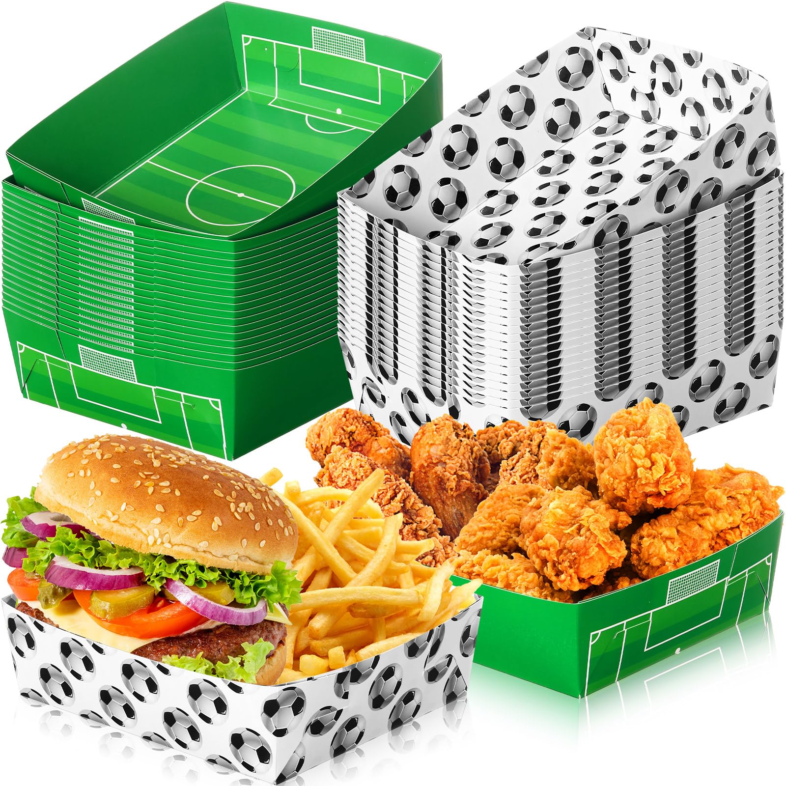 Teling 36 Pack Soccer Theme Party Supplies 5 Lb Soccer Plates Food Trays Nacho Boats Large Paper Food Boats Nacho Trays Disposab