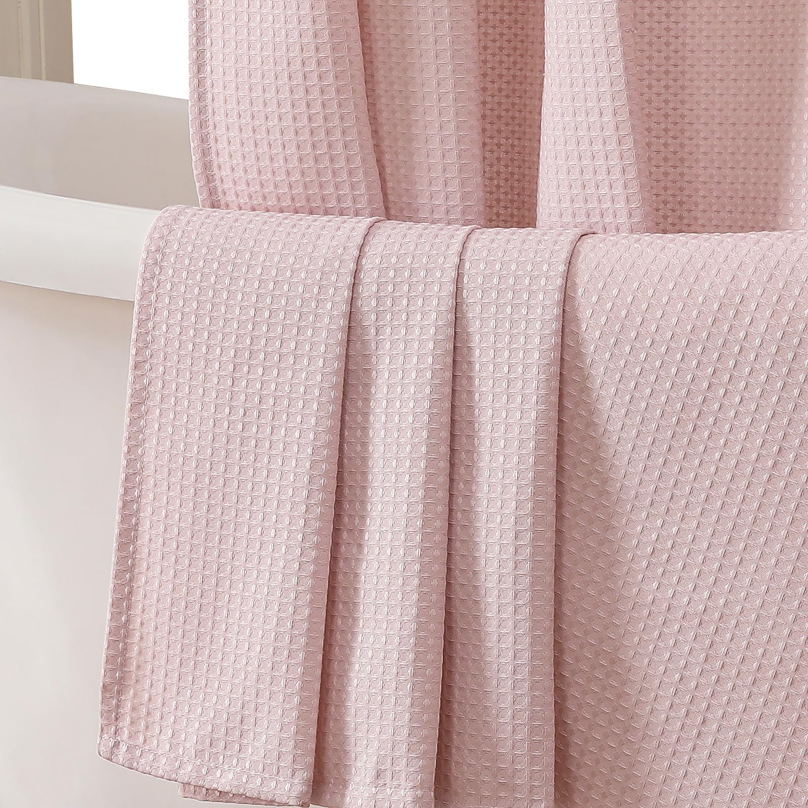 Ovzme Blush Pink Shower Curtain Set, Waffle Textured Heavy Duty Fabric Shower Curtain For Bathroom, Luxury Hotel Weighted 230Gsm