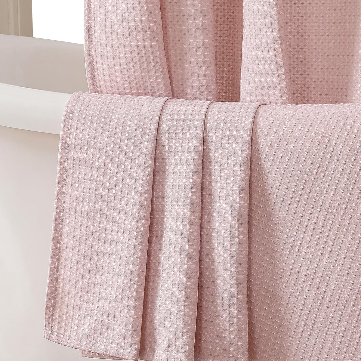 Ovzme Blush Pink Shower Curtain Set, Waffle Textured Heavy Duty Fabric Shower Curtain For Bathroom, Luxury Hotel Weighted 230Gsm