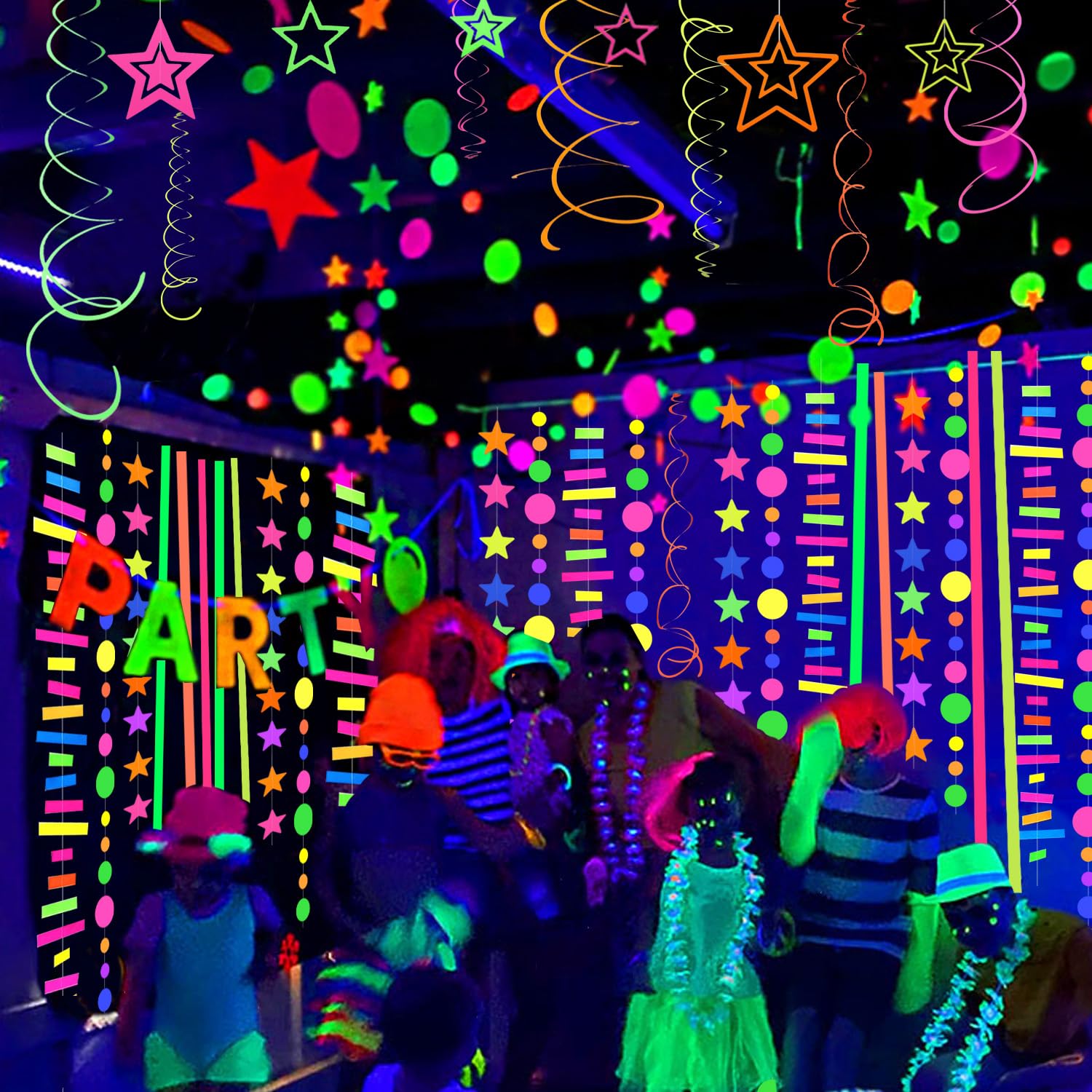120Feet Round Dot Uv Neon Garland Hanging Paper Glow In The Dark Neon Glow Party Supplies And Decorations Glow In The Dark Black