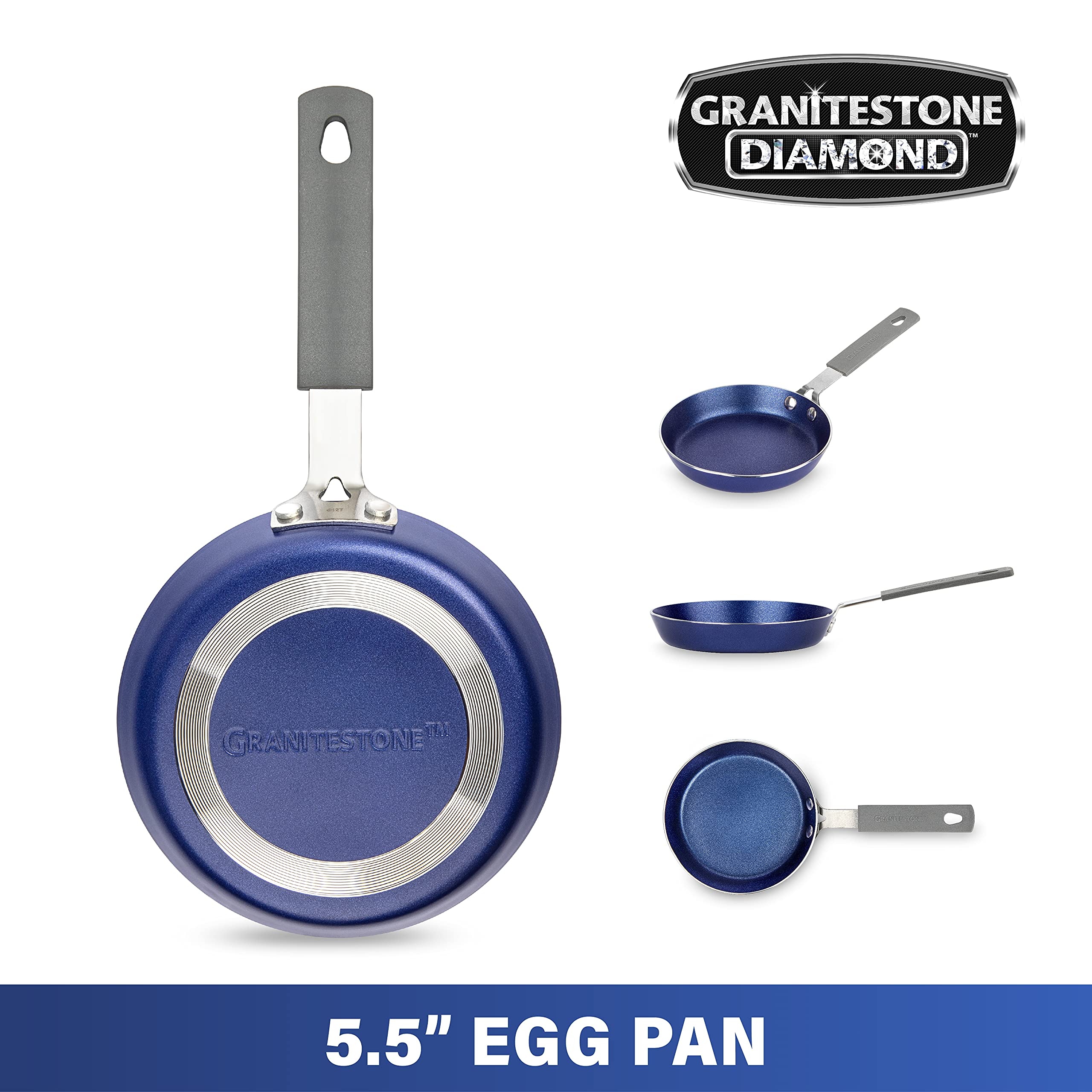 Granitestone Blue Mini Nonstick Egg Pan & Omelet Pan - 5.5    Single Serve Egg Nonstick/Skillet, Diamond Infused, Small Frying D