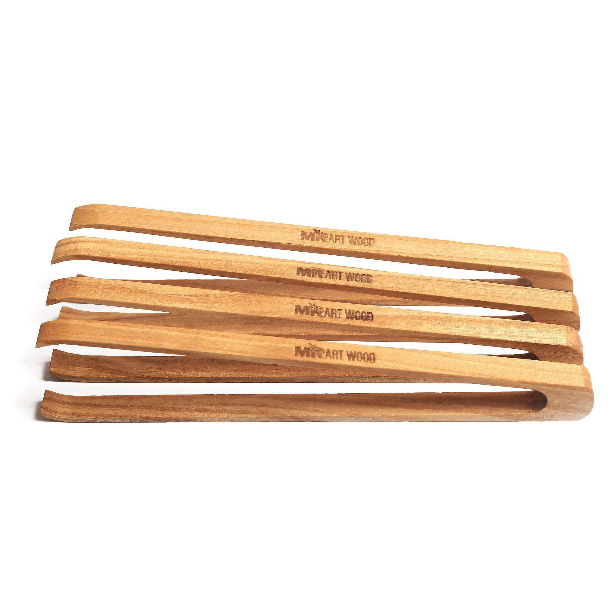 4 Pcs Wooden Toaster Tongs | 6-Inch Premium Maple Kitchen Utensils | Easy-Grip, Anti-Slip Design For Toast, Fruits, Bread, Pickl