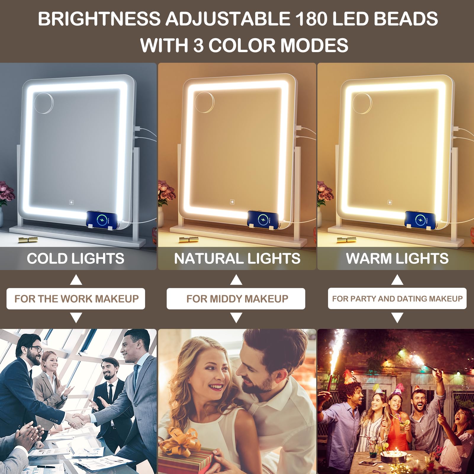Gvnkvn Makeup Vanity Mirror With Lights 15.2'' Large Led Lighted Mirror, Hollywood Make Up Mirror With Lighting For Bedroom Tabl