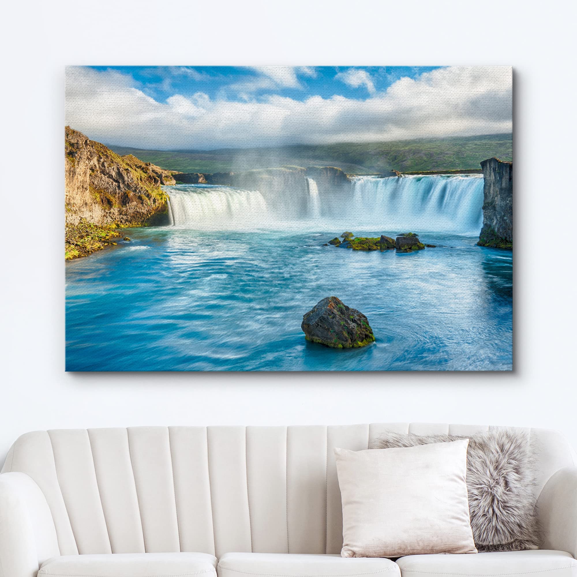 Wall26 Framed Canvas Print Wall Art Aerial View Of Icelandic Waterfall Nature Wilderness Photography Realism Chic Scenic Rustic