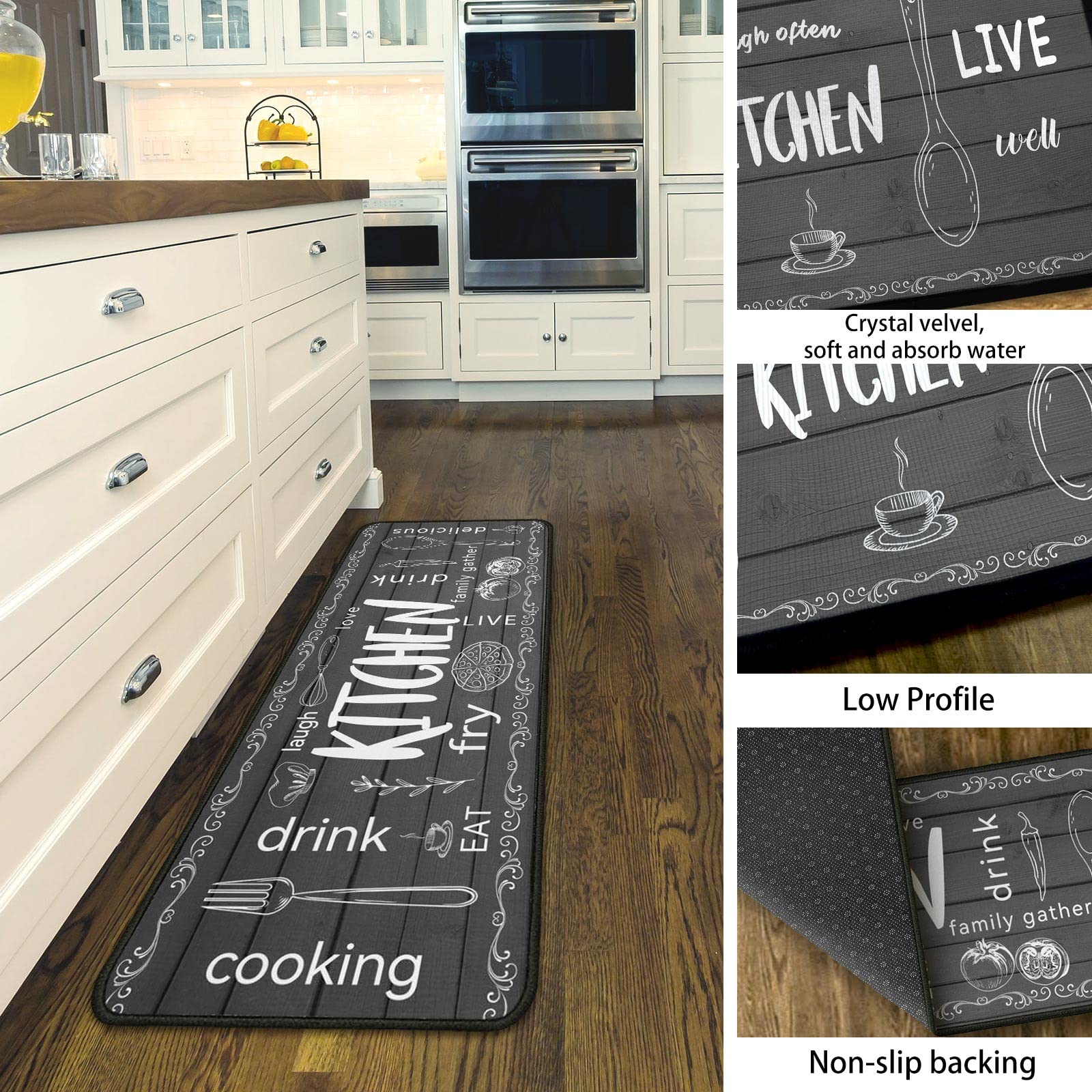 Eat Good Kitchen Rugs Set 2Pcs Non-Slip Kitchen Floor Rugs And Mats Cushioned Kitchen Runner Rug Comfort Soft Standing Area Mat