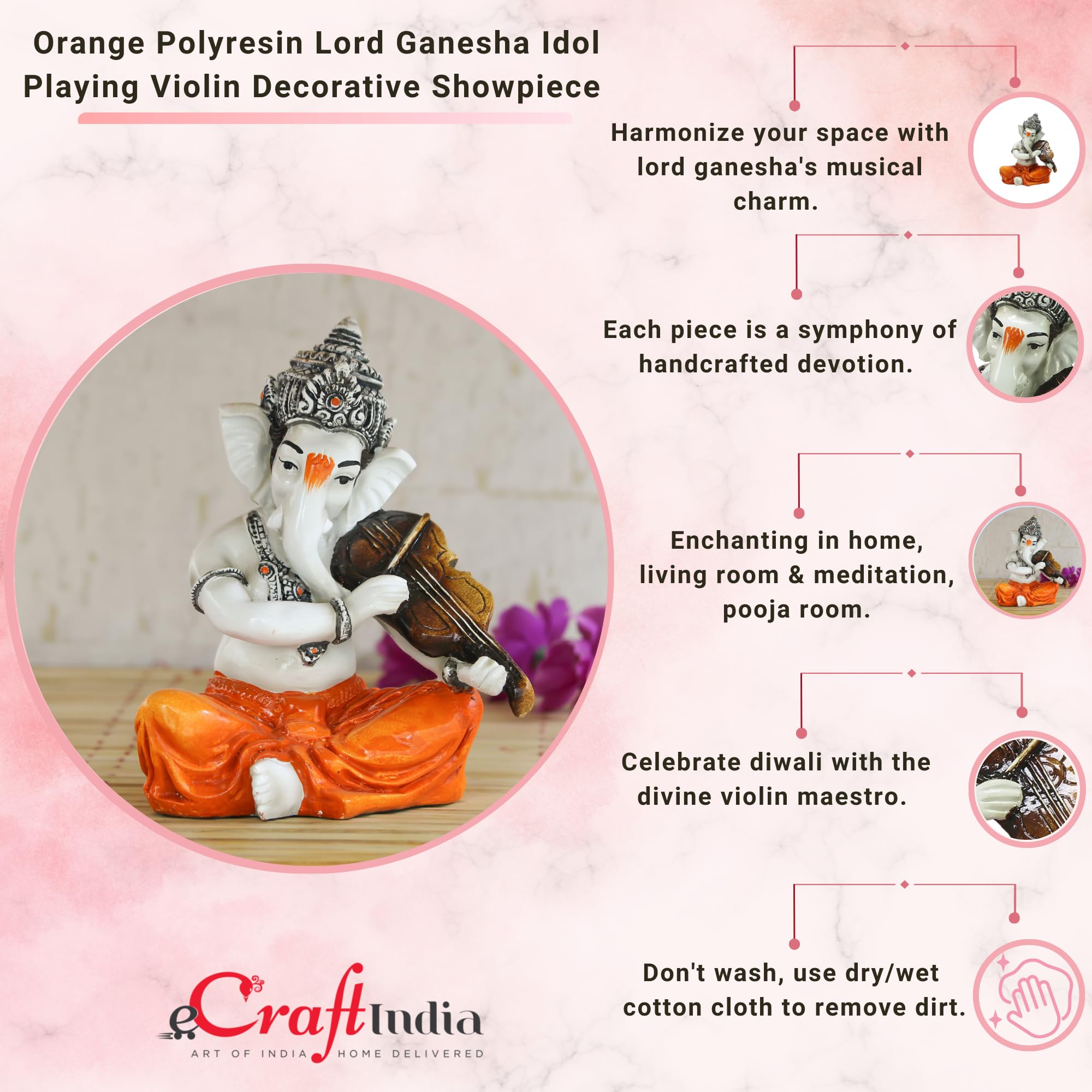 Ecraftindia Lord Ganesha Playing Violin (Lxwxh - 3Inx3Inx5In)