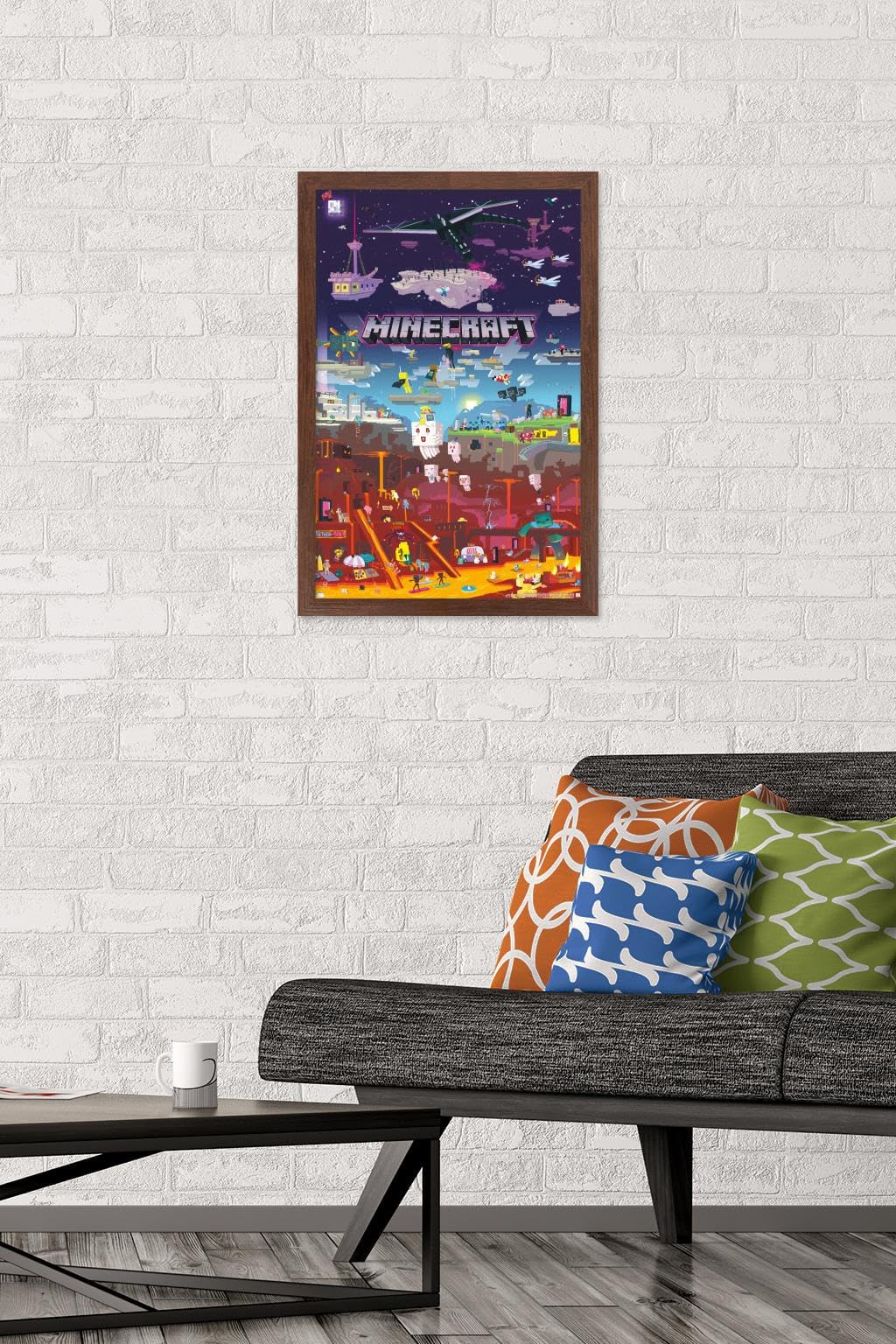 Trends International Minecraft - World Beyond Wall Poster, 14.725'' X 22.375'', Mahogany Framed Version