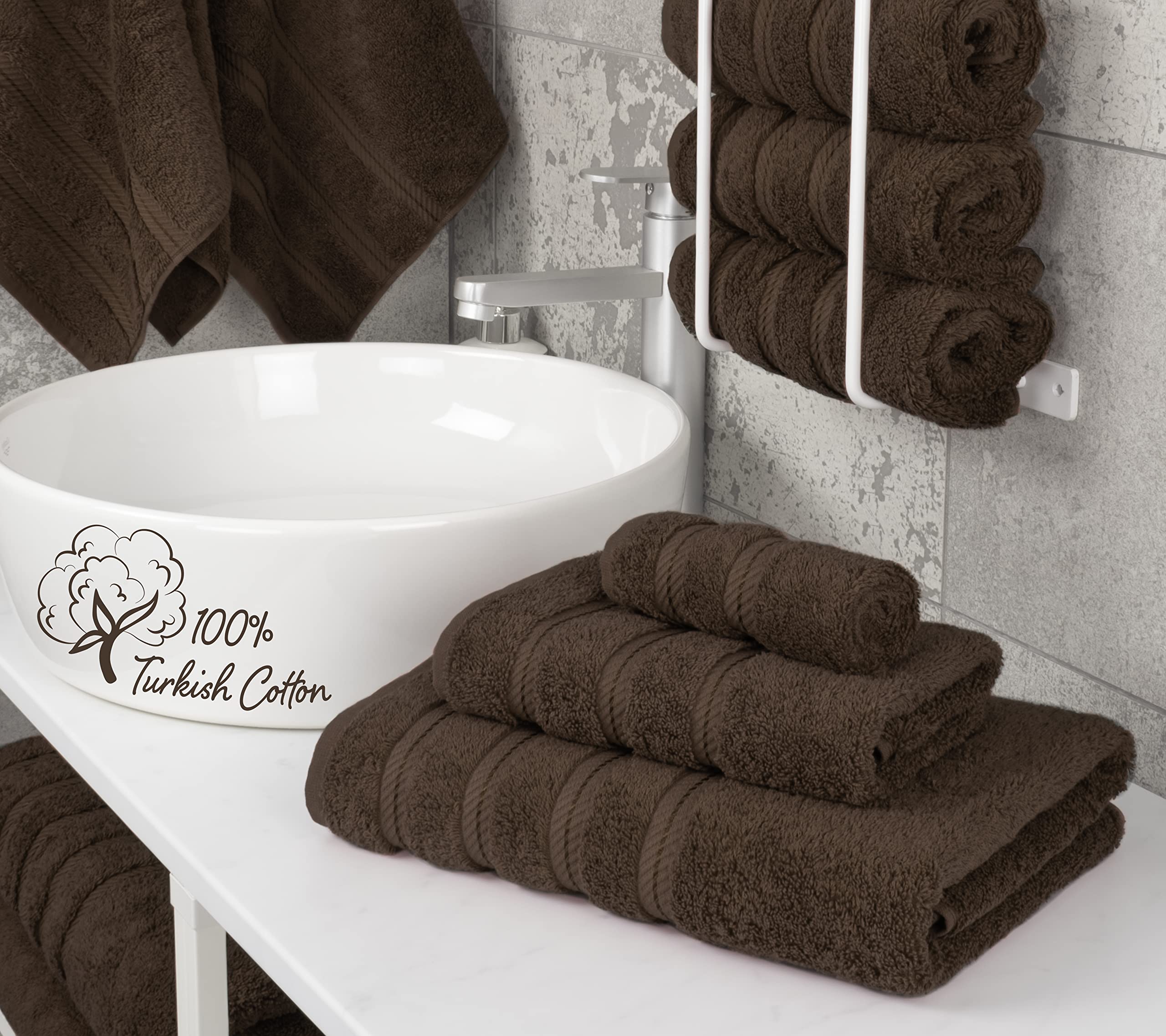 American Soft Linen 3 Piece Towel Sets  1 Bath Towel 1 Hand Towel 1 Washcloth  100% Turkish Cotton Towels for Bathroom  Brown Towel Set