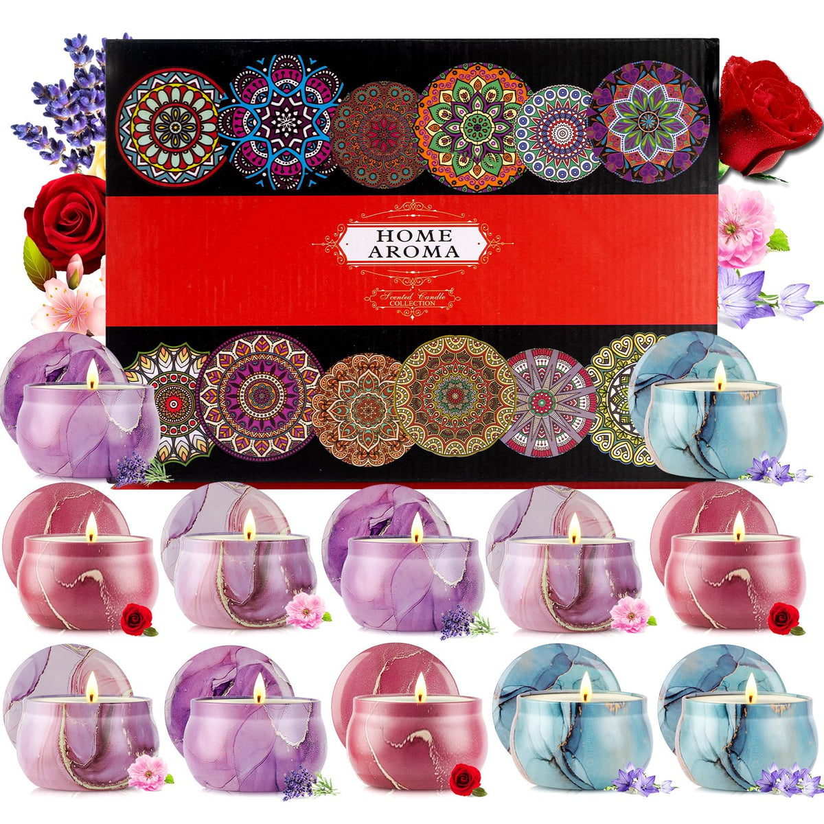 12 Pack Scented Candles Gifts for Women,Soy Scented Candles for Home, Aromatherapy Candle Gifts Set for Christmas Day, Holiday,B