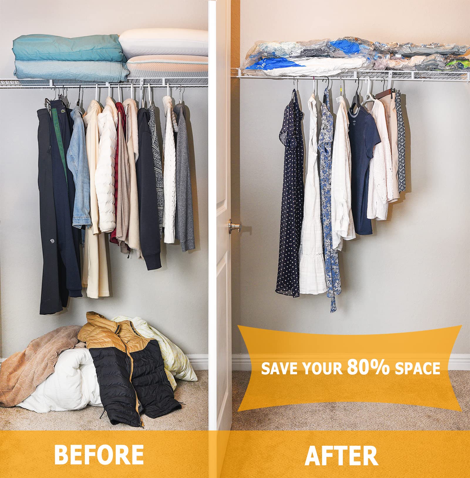 Vacuum Storage Bags 8 Combo (3 Jumbo/3Large/2 Medium), Space Saver Sealer Bags, Airtight Compression Bags For Clothes, Pillows,