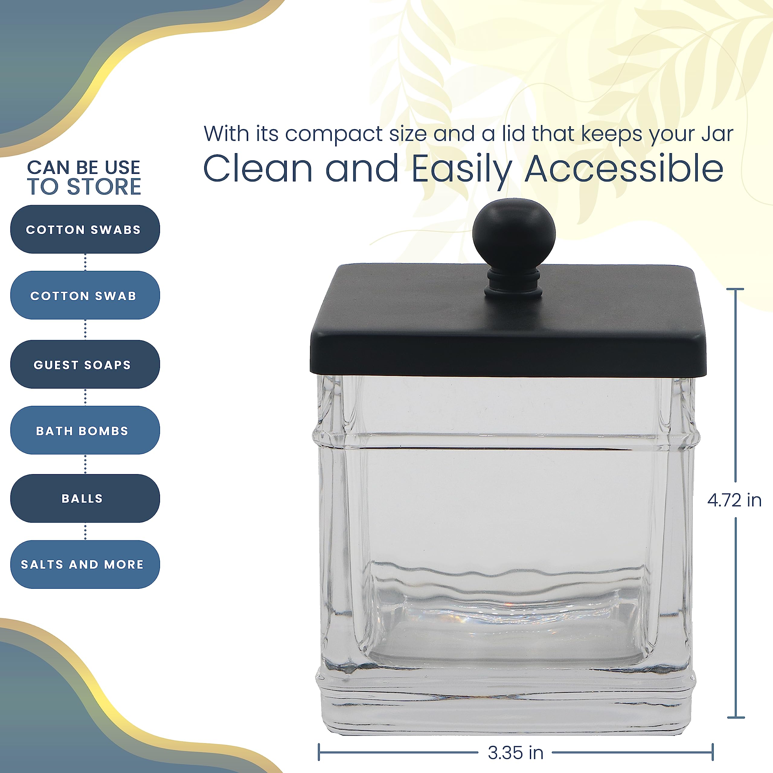 Indecor Home H Halston Apothecary Glass Cotton Jar Holder For Qtips, Cotton Balls, Floss, Storage Canister ,Bathroom Organizatio