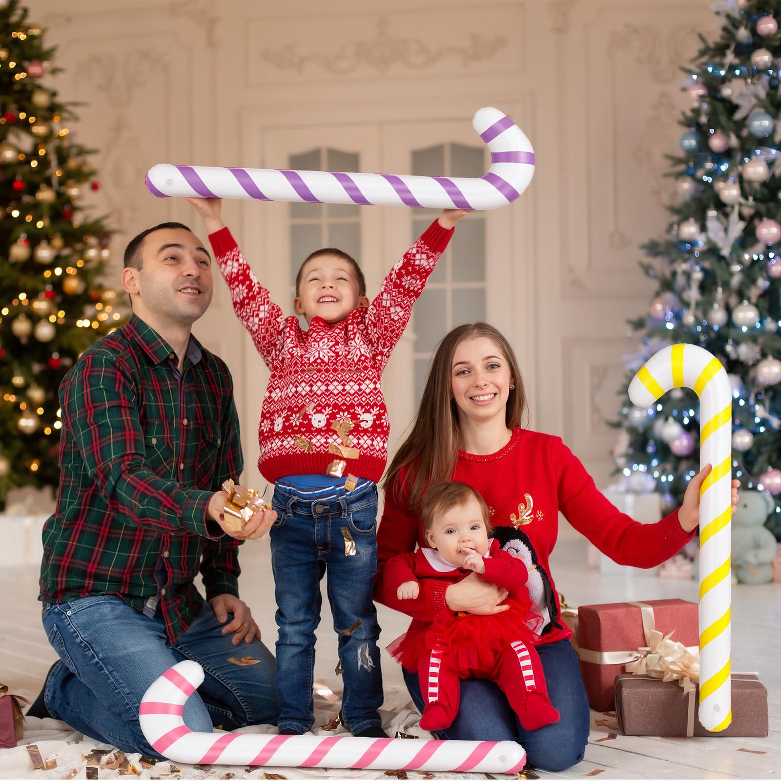 Sumind 6pcs 40 Inch Giant Pastel Inflatable Candy Cane Large Macaron Christmas Blow up Candy Ornament Decorations for Christmas