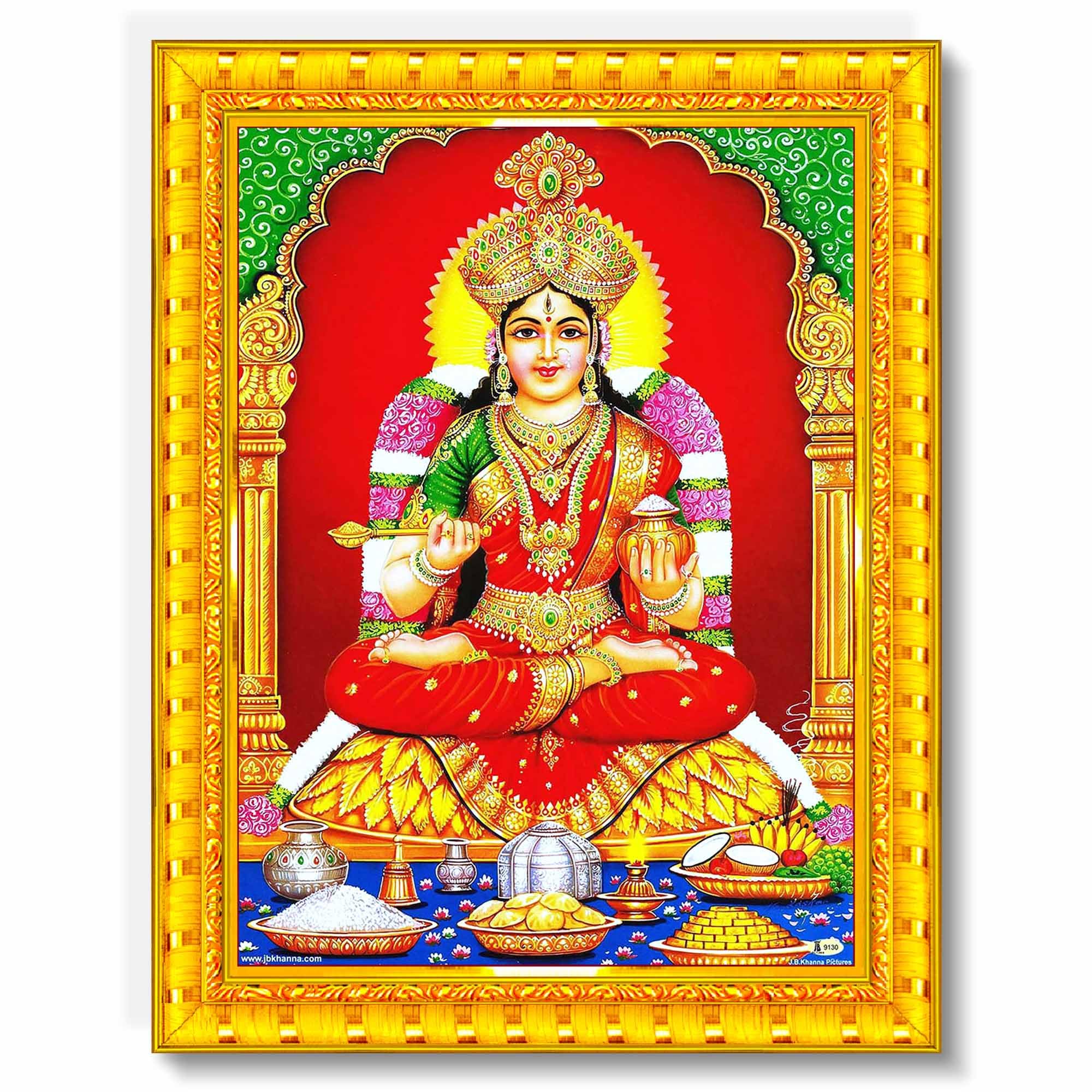 Pavan Photo Laminations Goddess Annapurna Devi Annapoorani Mata Maa Wall Painting Framed Home Decor (Wood,Matte,Gold,Big Size,10